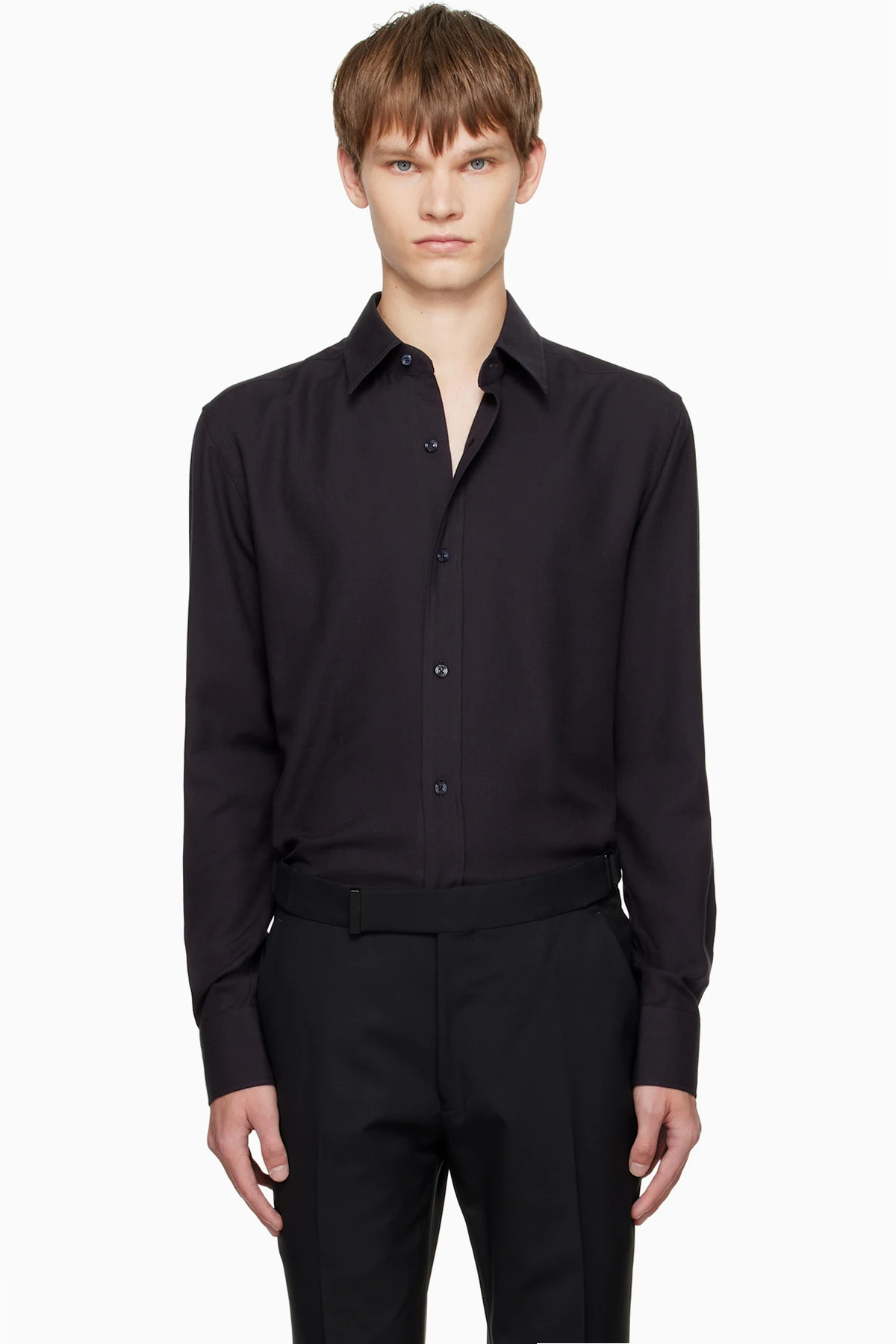 Black Cotton Cashmere Fluid Fit Shirt