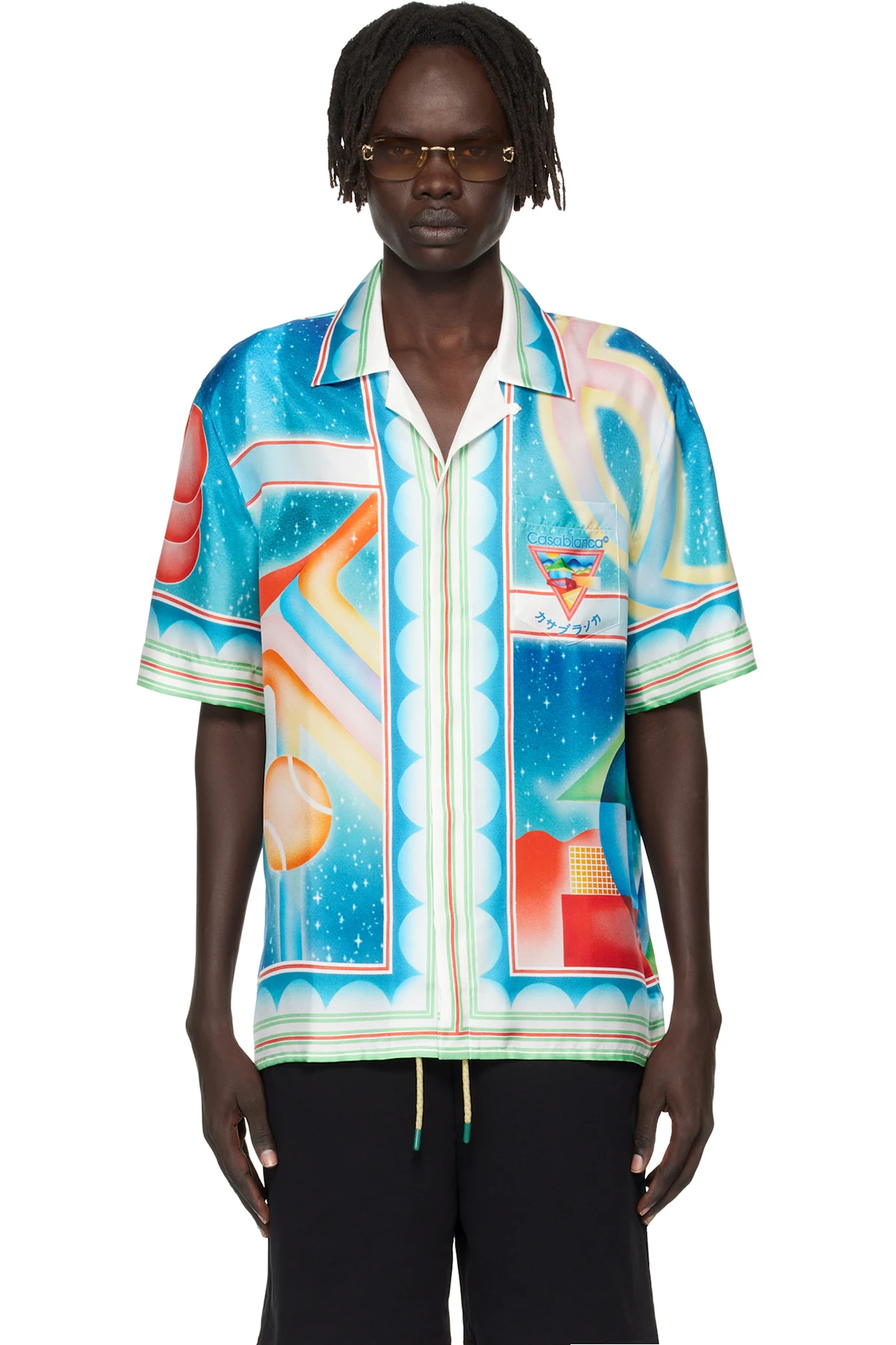 Multicolor Galaxy Court Short Sleeve Silk Shirt