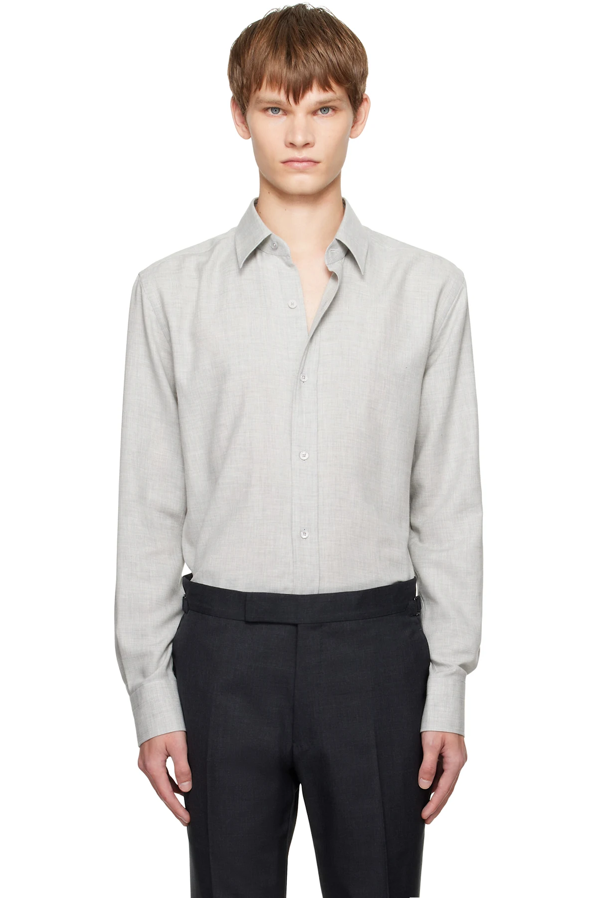 Gray Cashmere Melange Fluid Fit Shirt