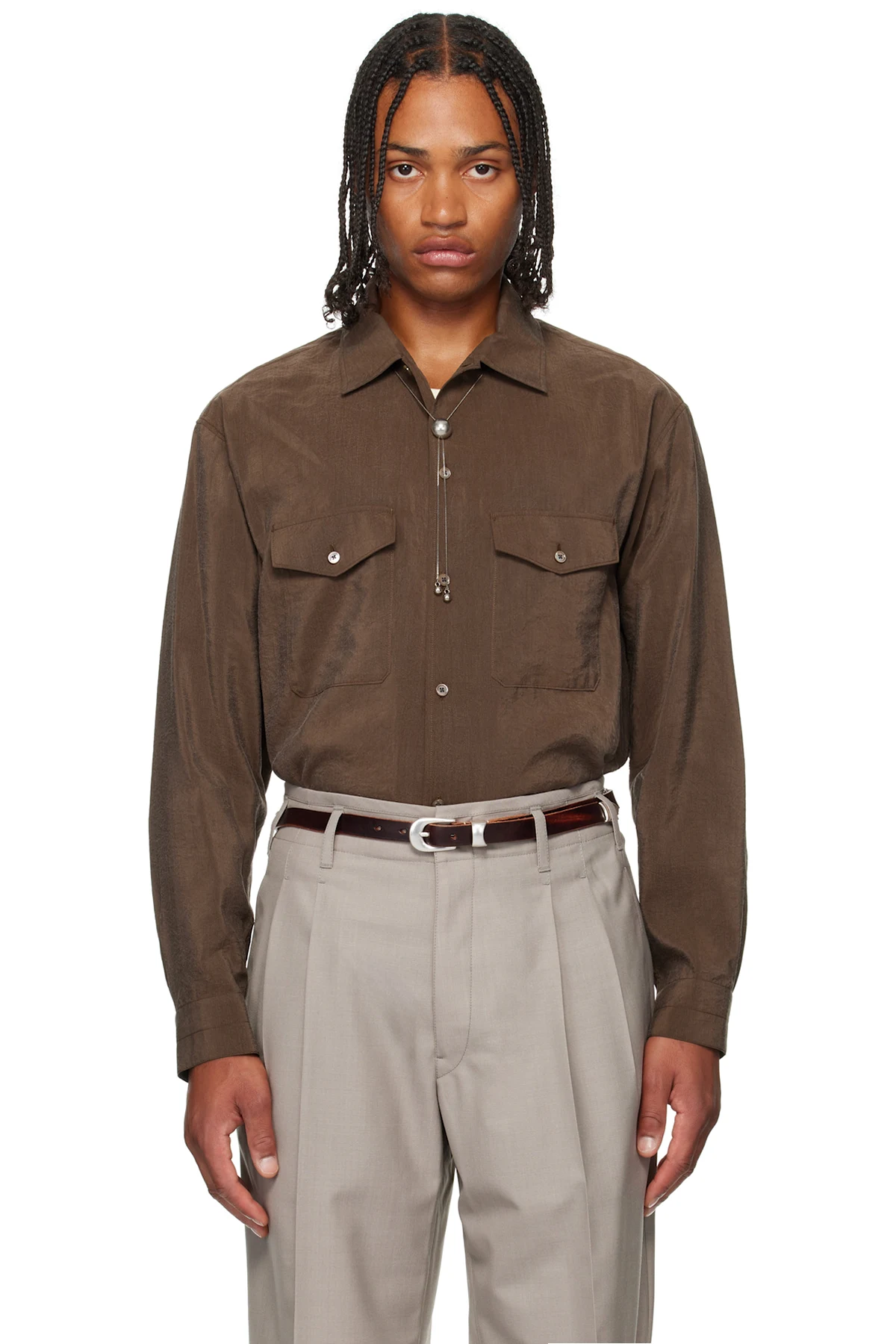 Brown Convertible Collar Shirt