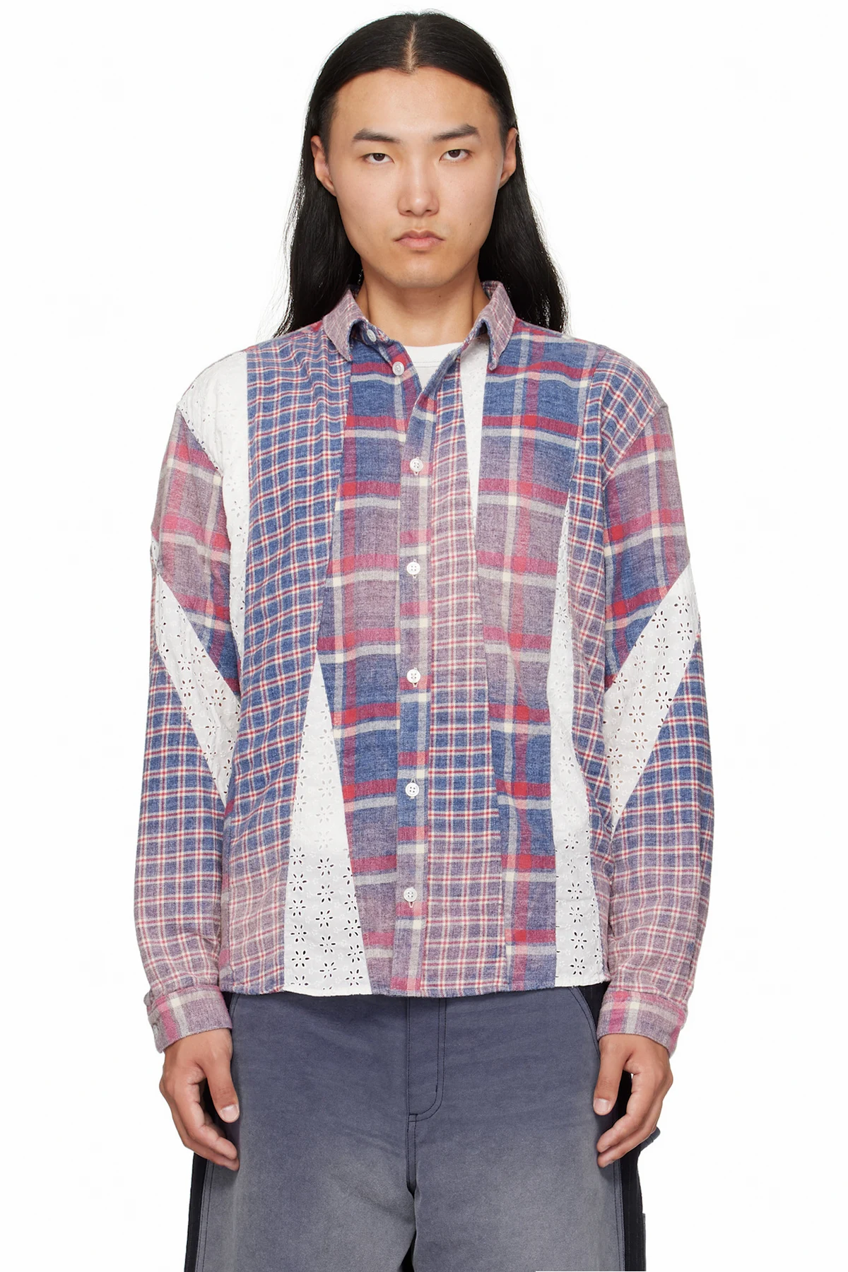 Blue & Red Vintage-Effect Asymmetric Shirt