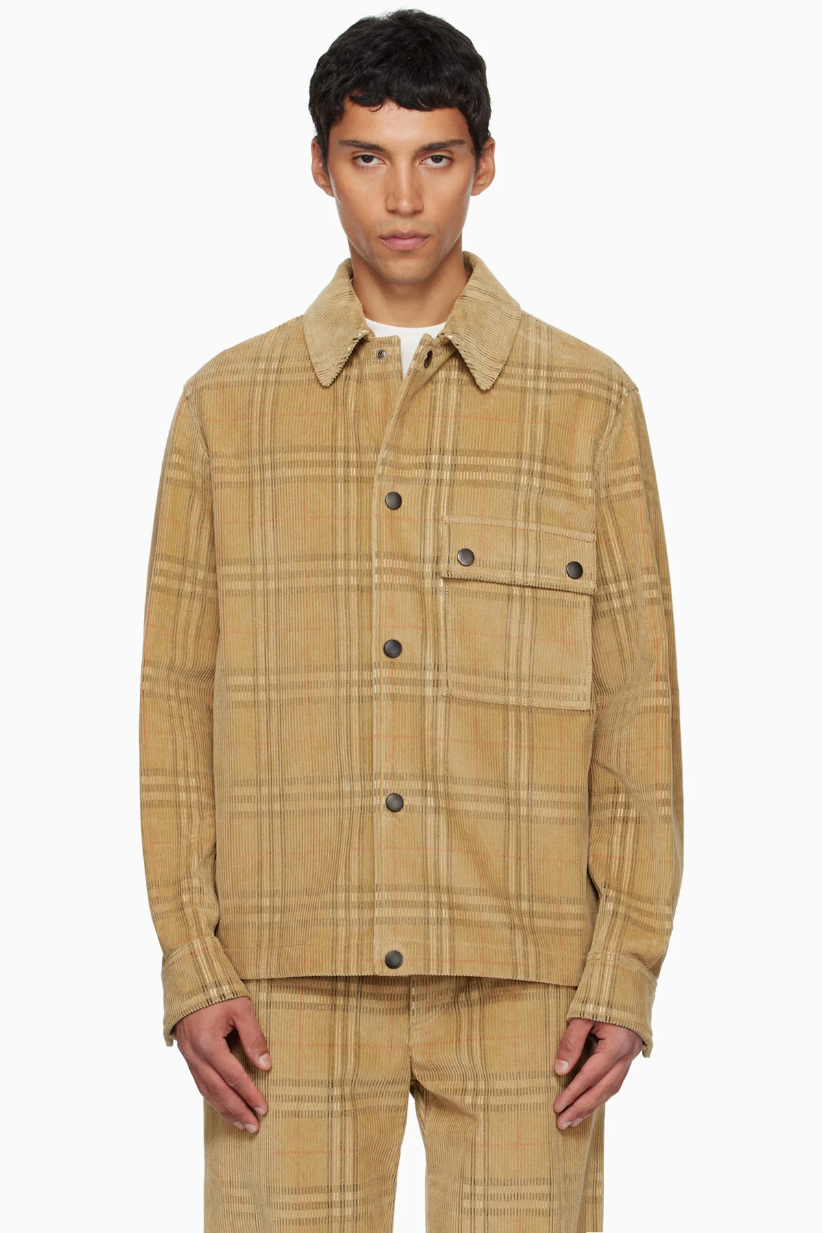 Beige Check Corduroy Shirt