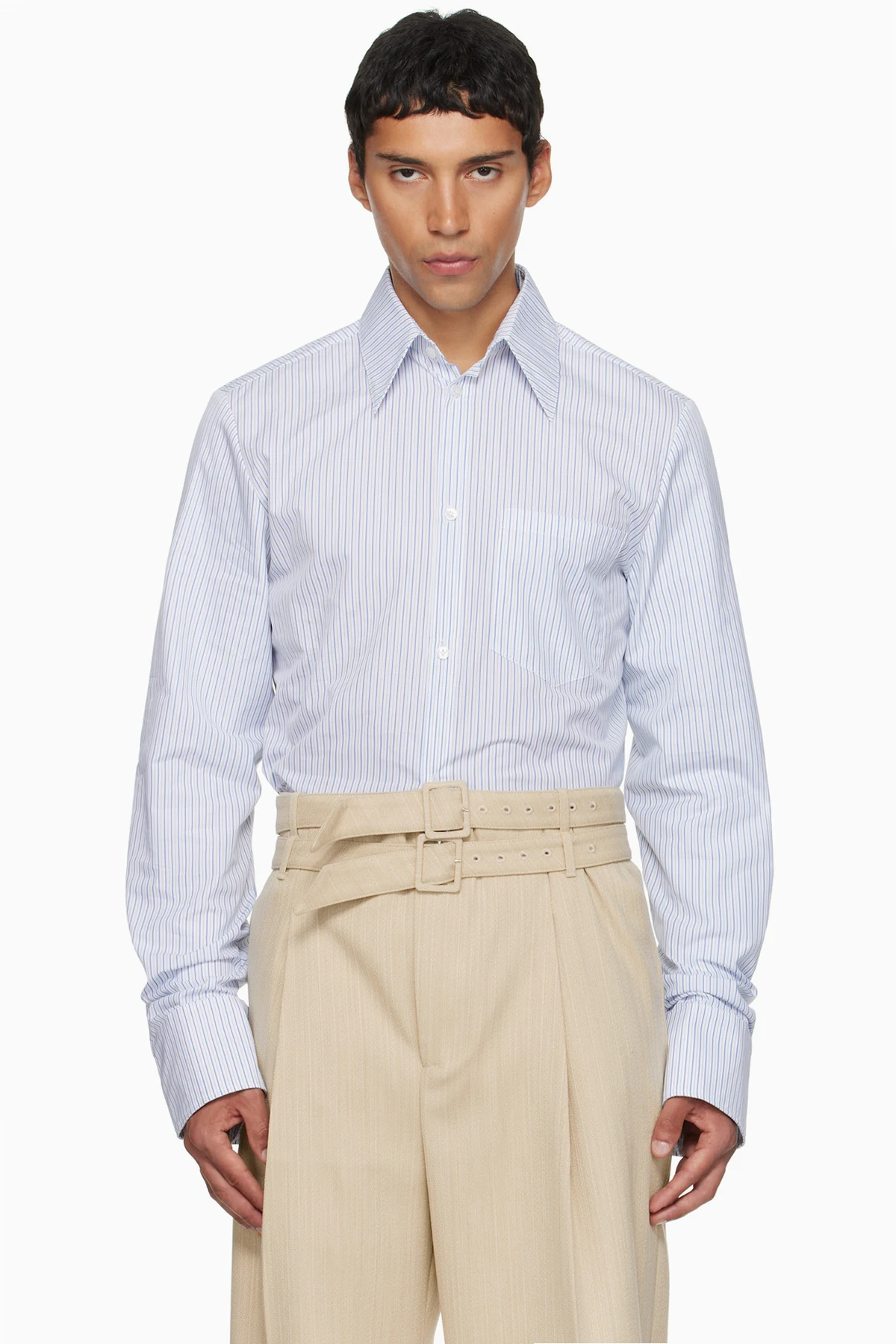 White & Blue Double Sleeves Shirt