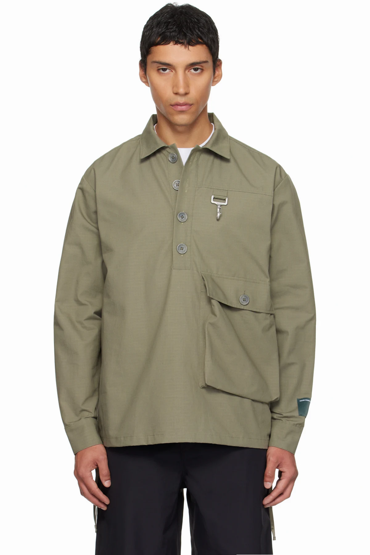 Khaki Cotton Ripstop Pullover Cargo Shirt