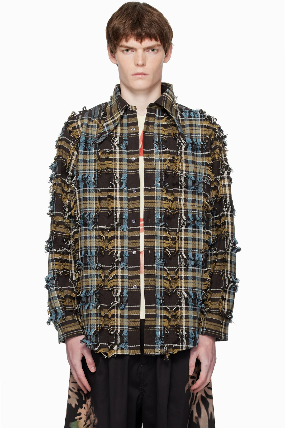 Brown & Blue Bat Button-Up Shirt