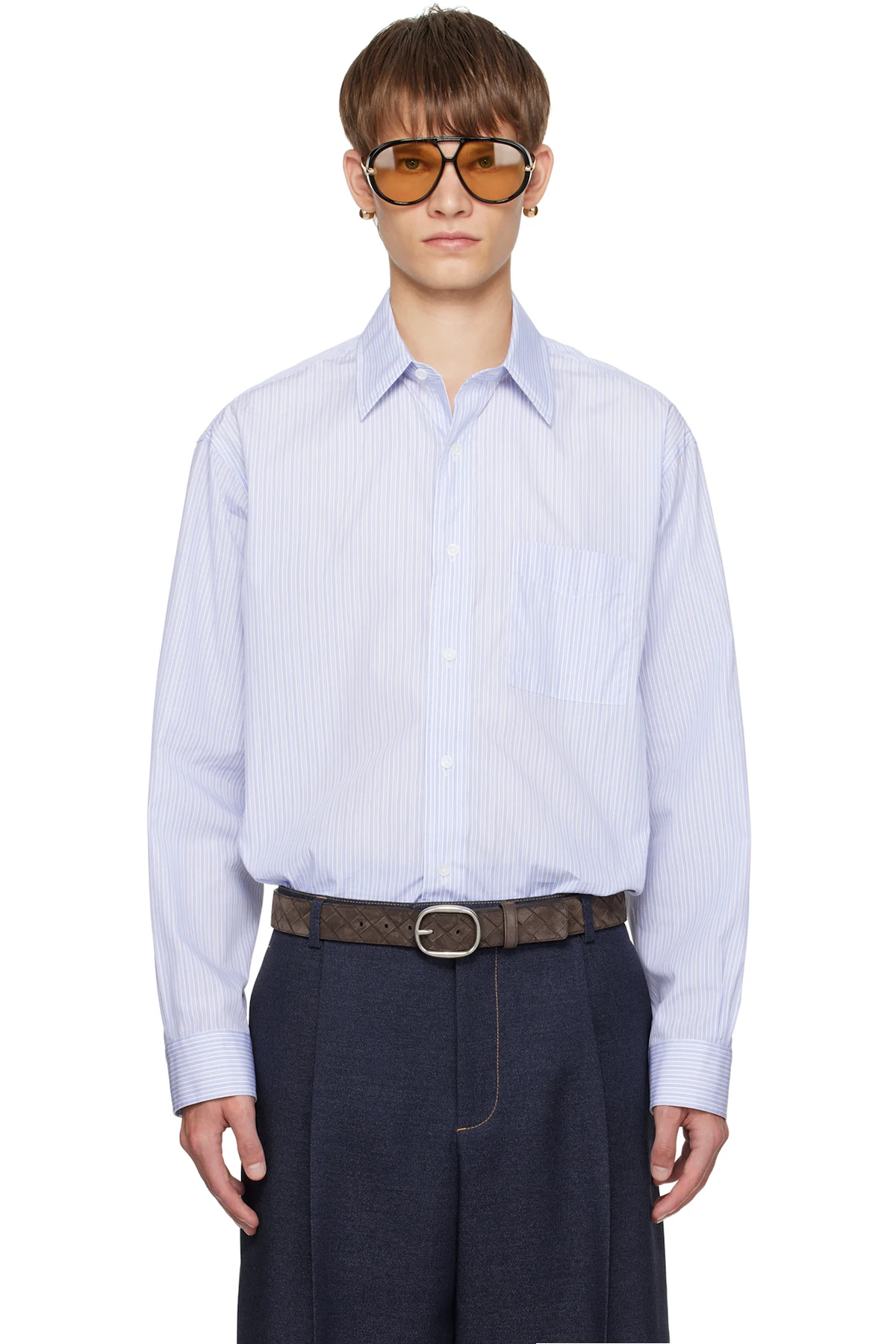 Blue Stripe Cotton Poplin Shirt
