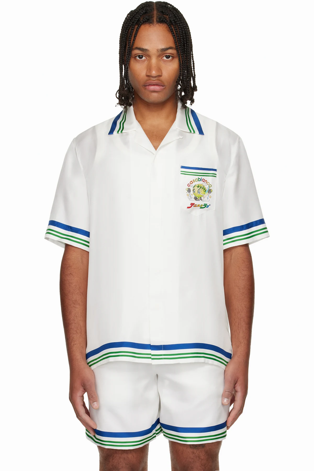 White Tennis Mascot Short Sleeve Silk Twill Shirt