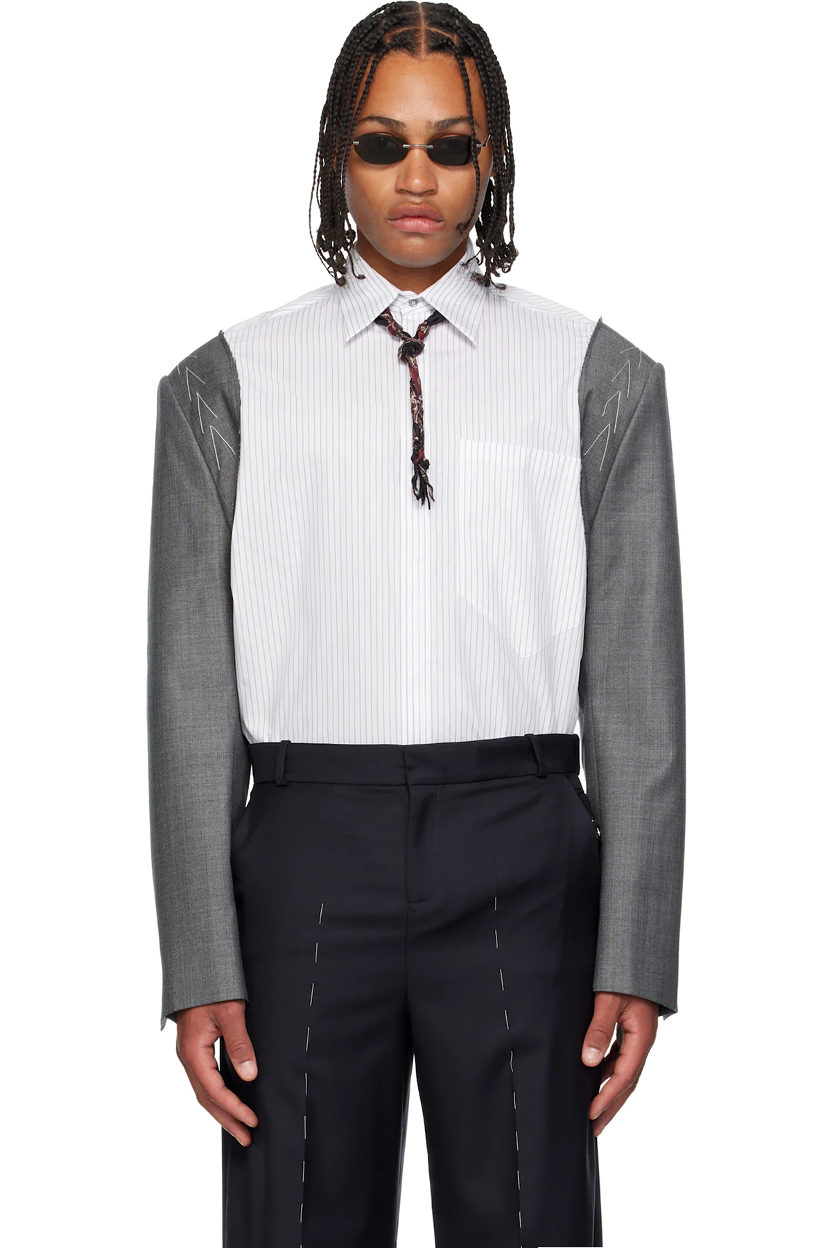 White & Gray Tailored Sleeves Shirt