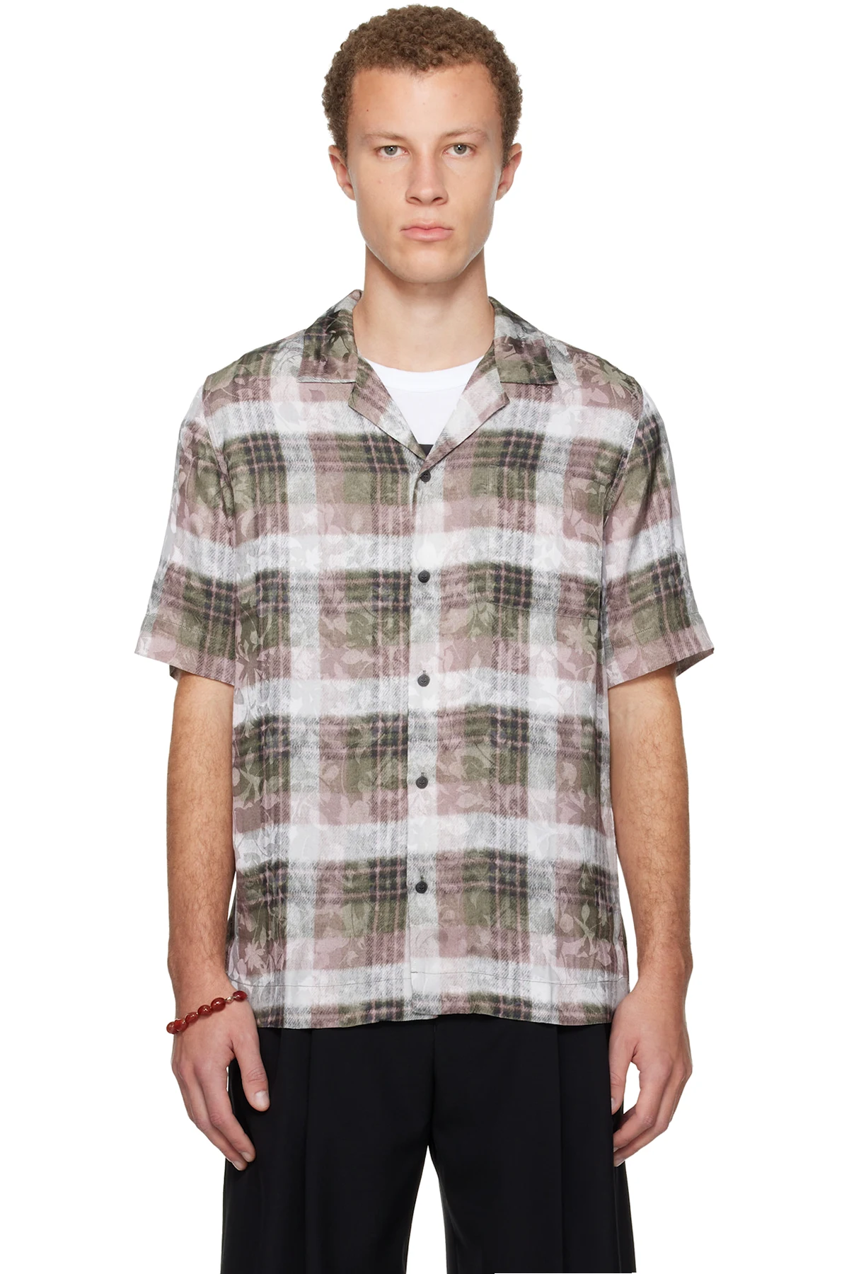 Off-White & Pink Boxy Viscose Shirt