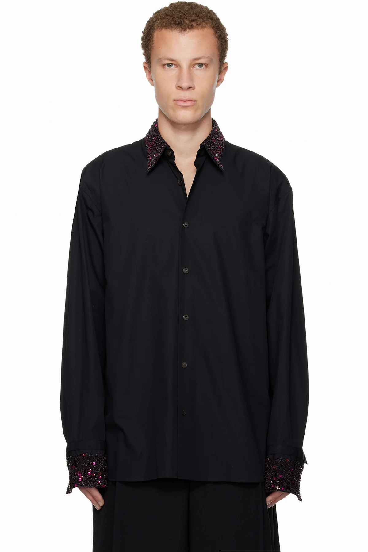 Black Sequinned Trim Shirt