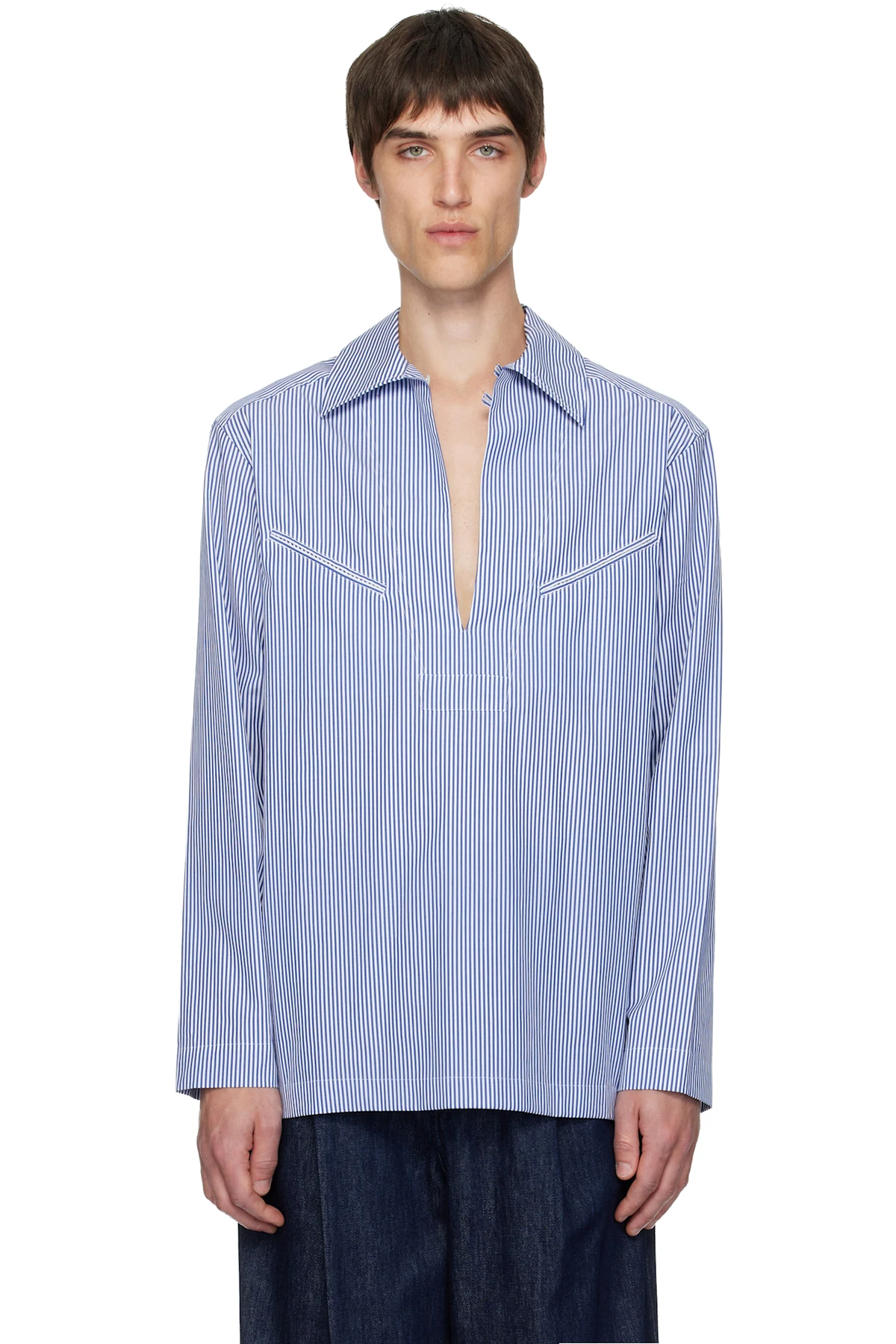 Blue Popover Cotton Shirt