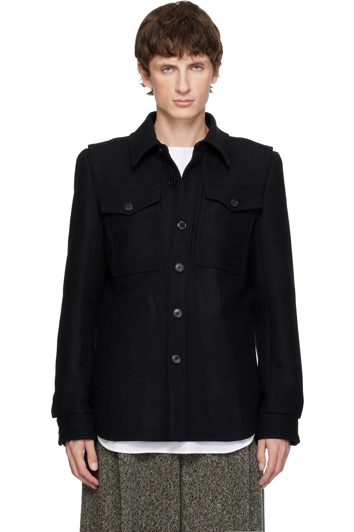 Black Constructed Wool Overshirt