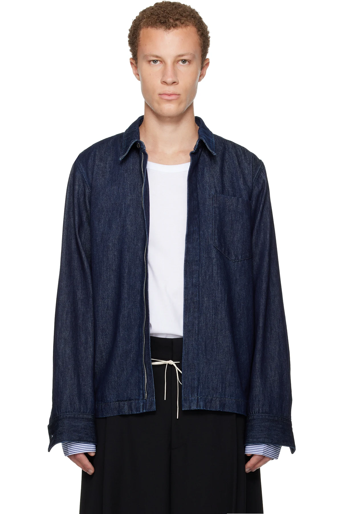 Navy Zip Denim Shirt