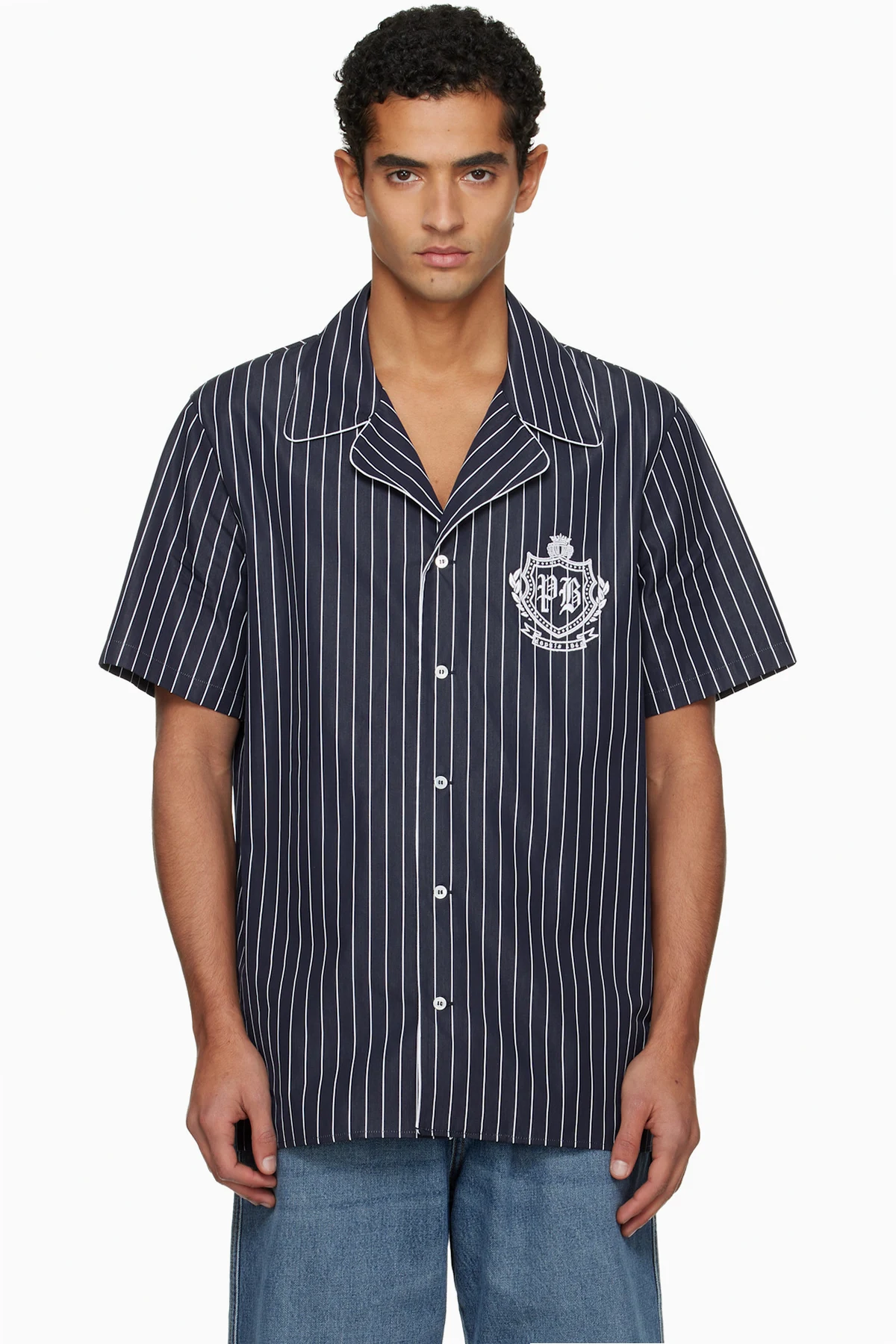 Navy Striped Poplin Pyjama Shirt
