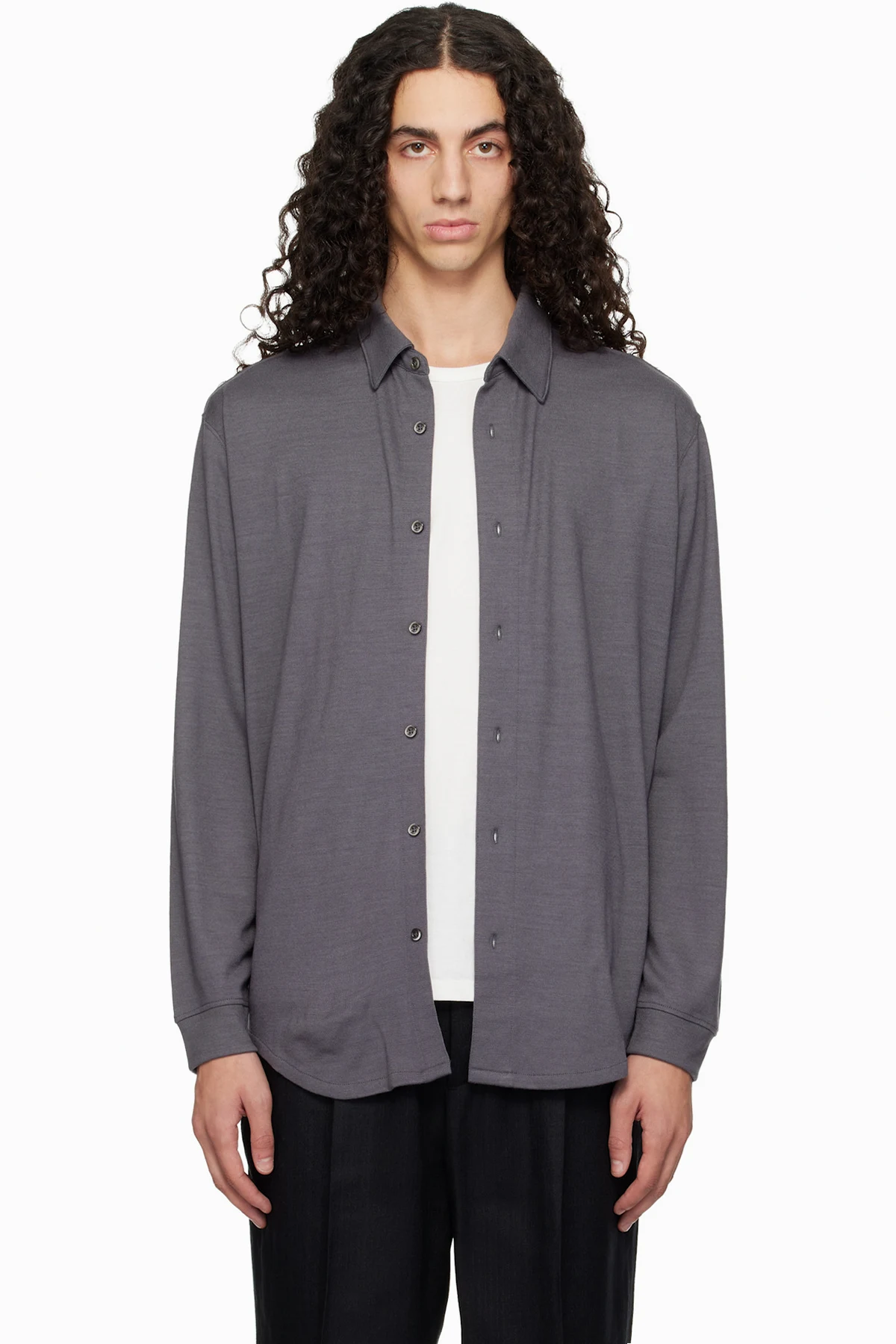 Gray Wool Button Up Shirt