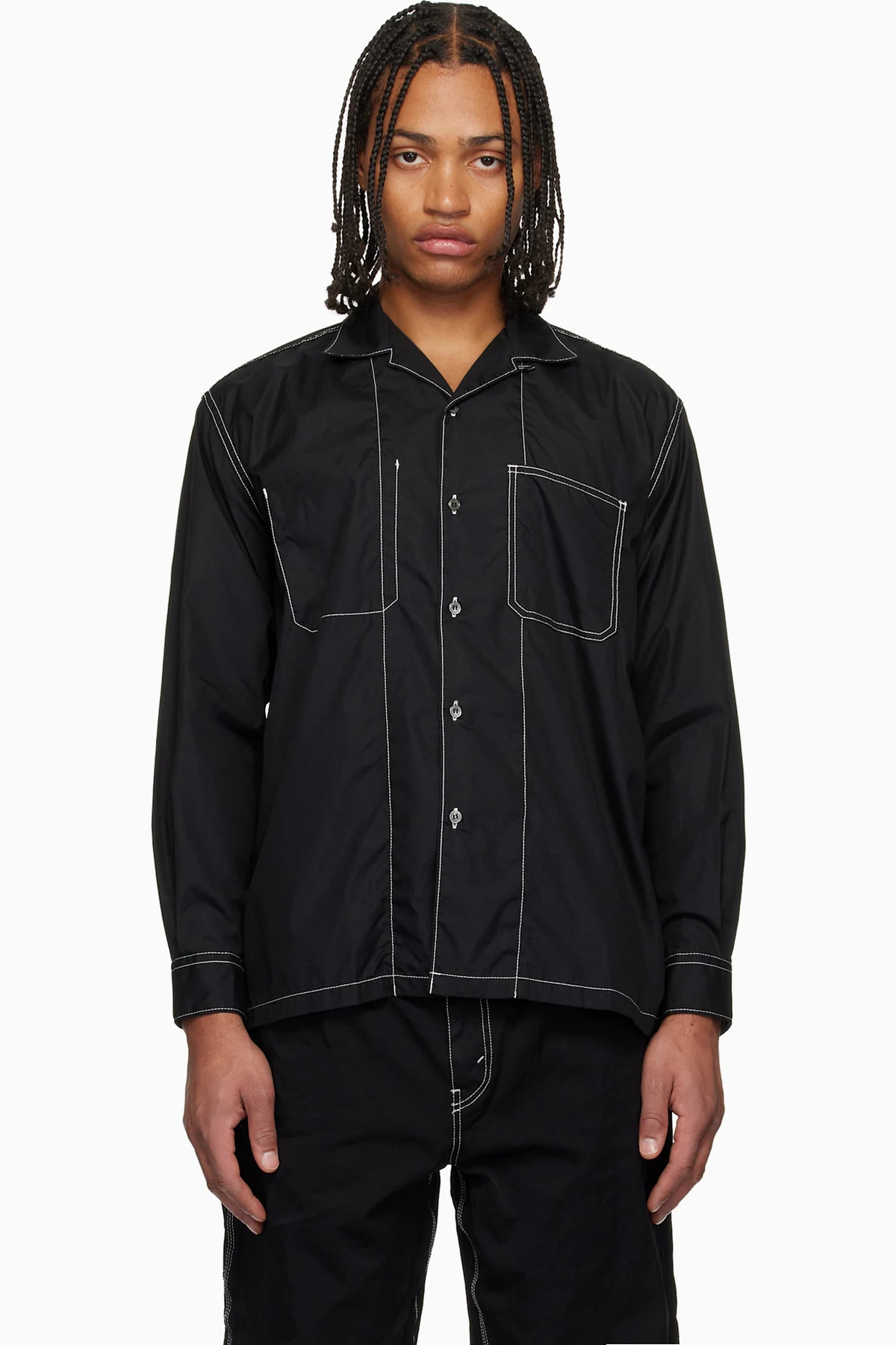 Black Cotton Garment Washed Shirt