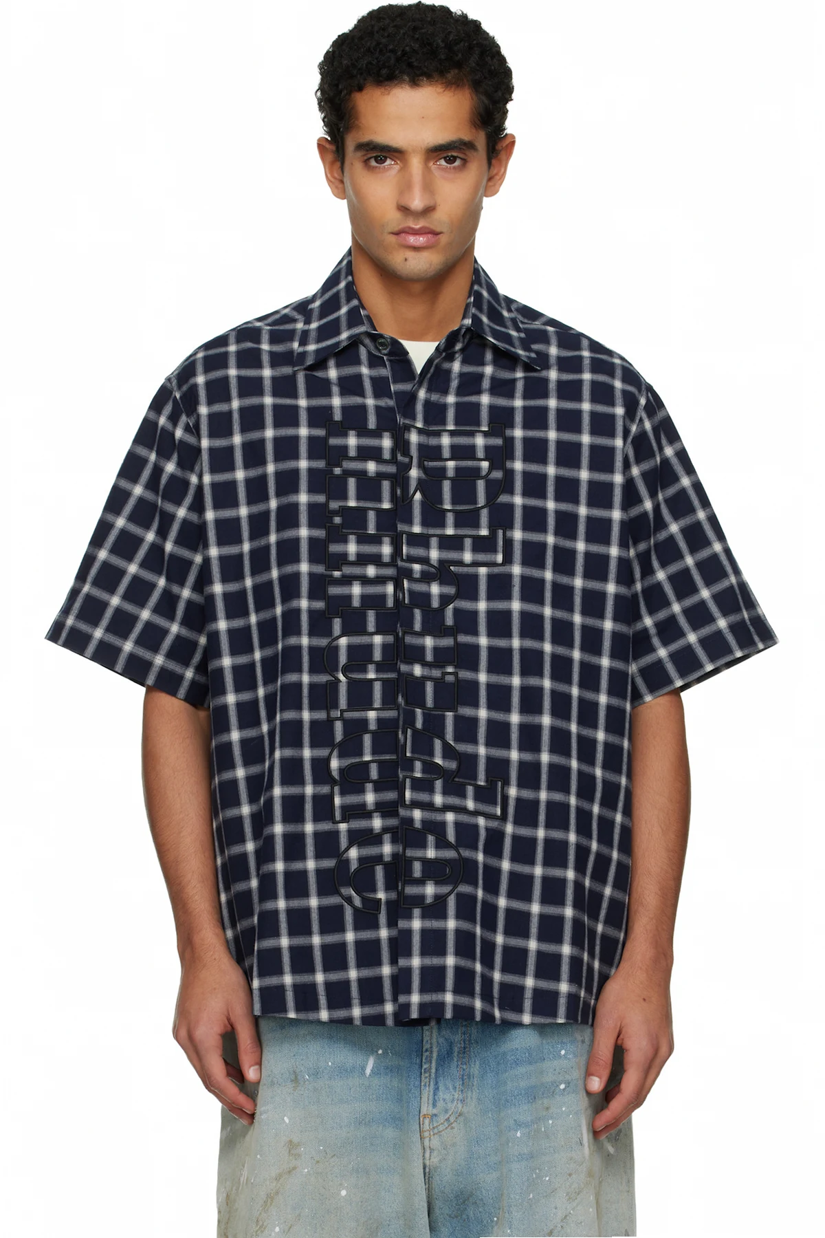 Navy Center Logo Button Up Shirt