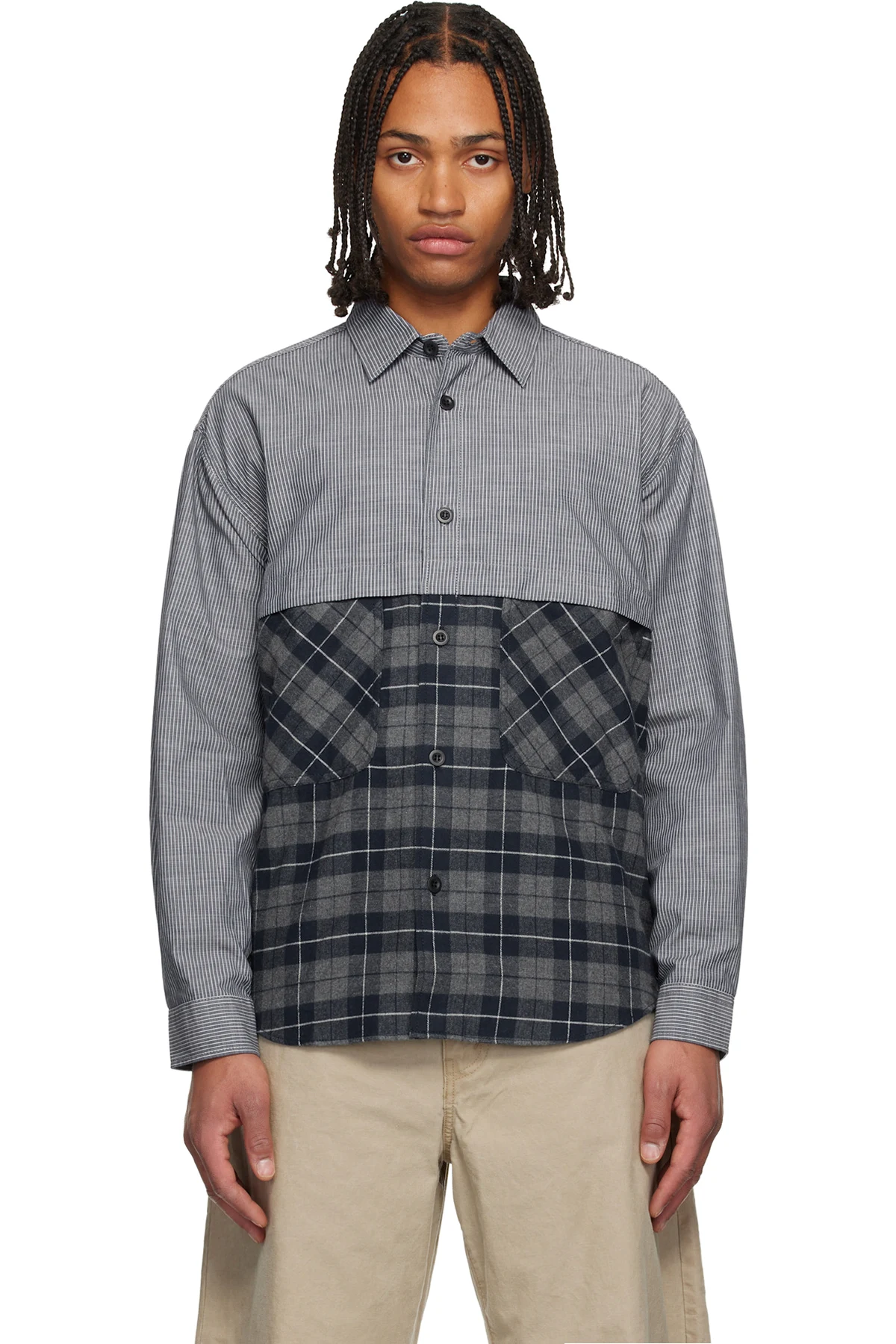 Navy & Gray Cotton Stripe Shirt