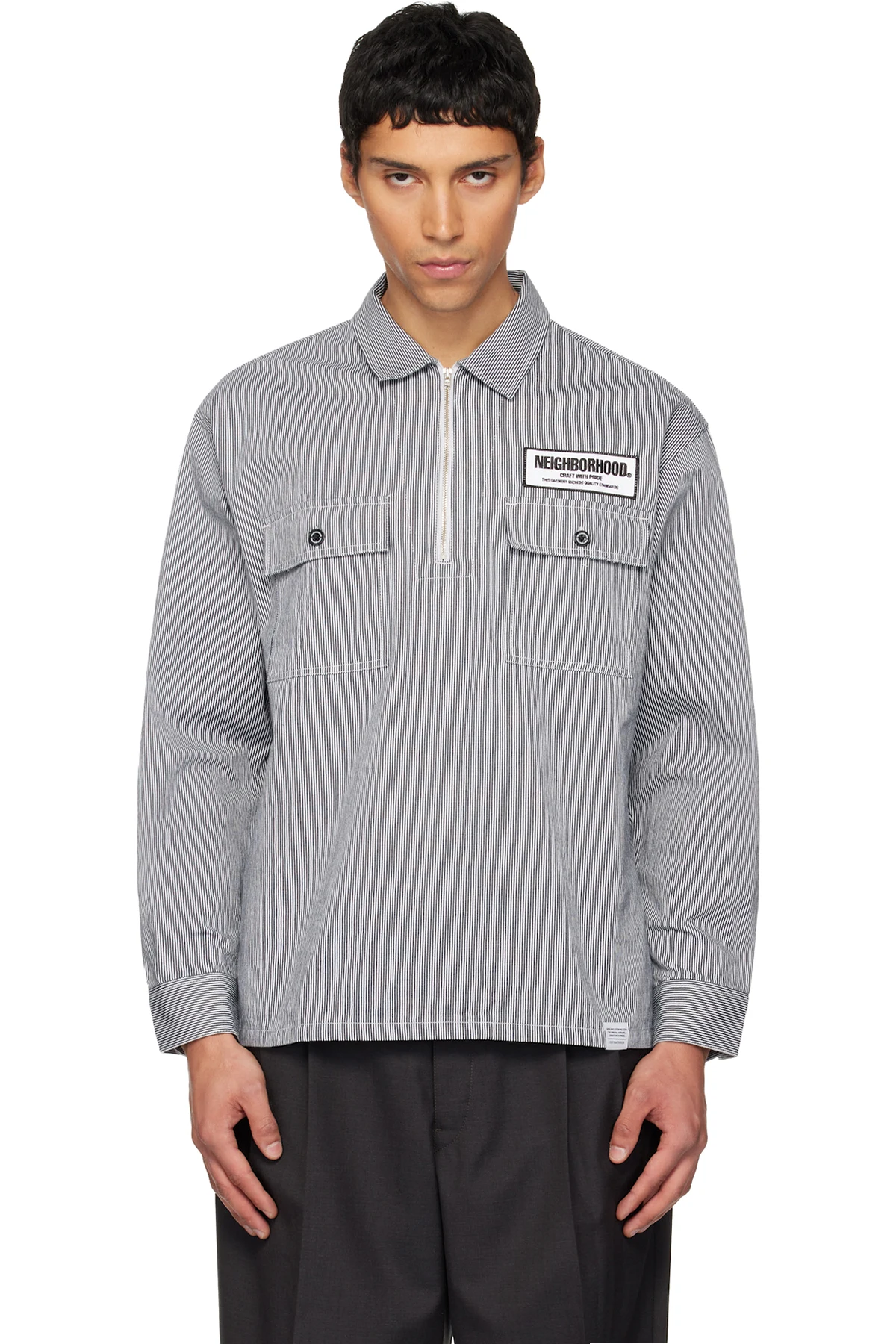 Navy & White Classic Work Pullover LS Shirt