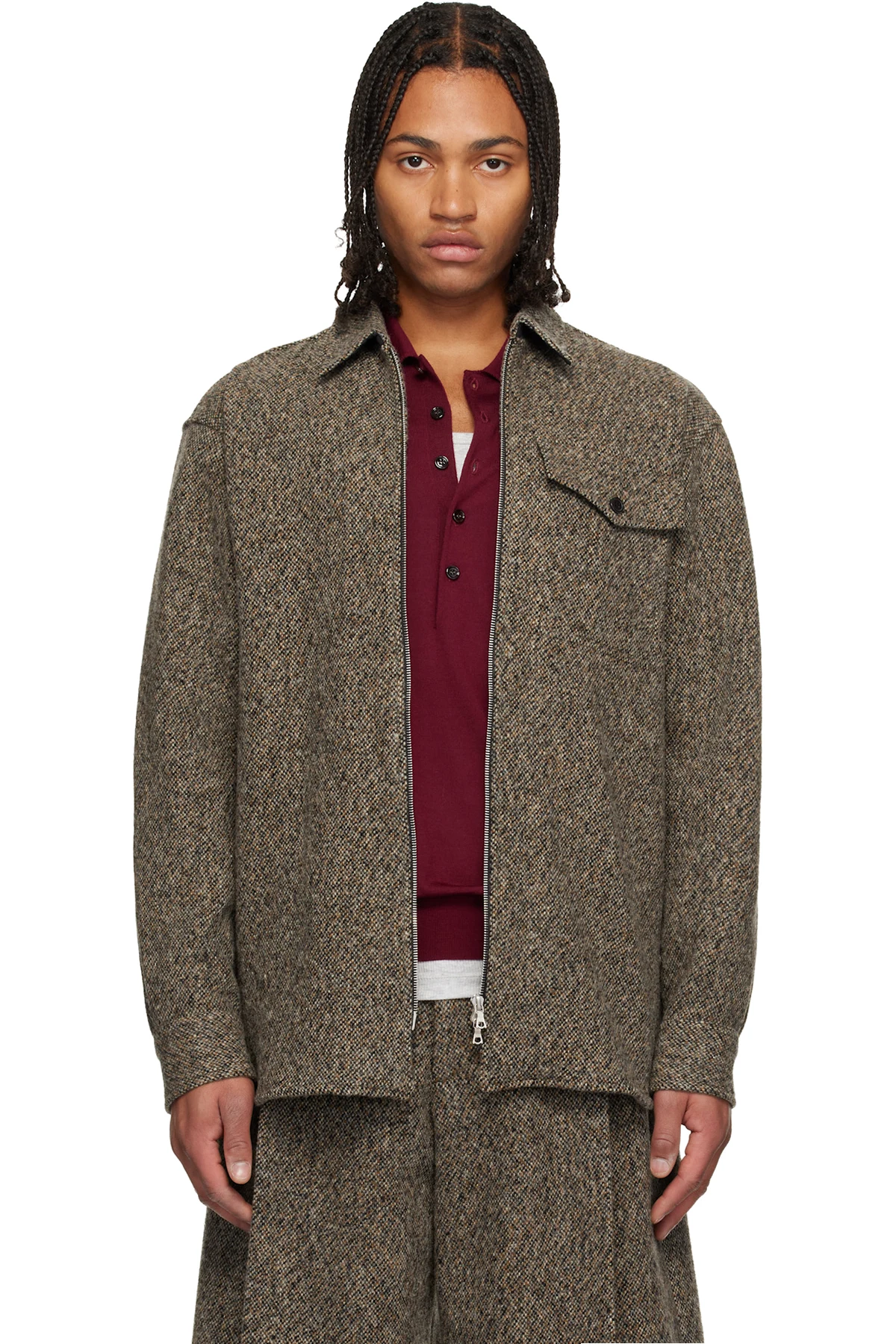 Beige Tweed Zipped Shirt