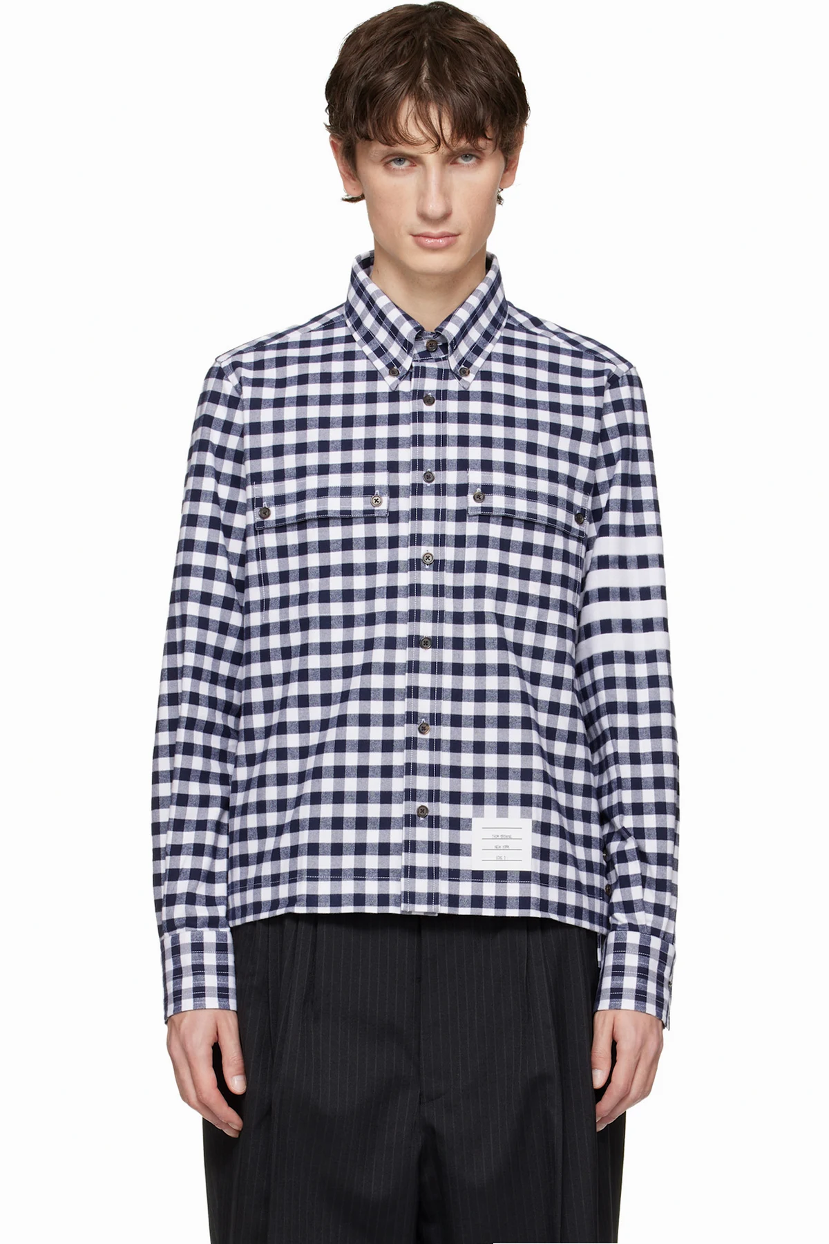 Navy Gingham Check Flannel 4-Bar Utility Shirt