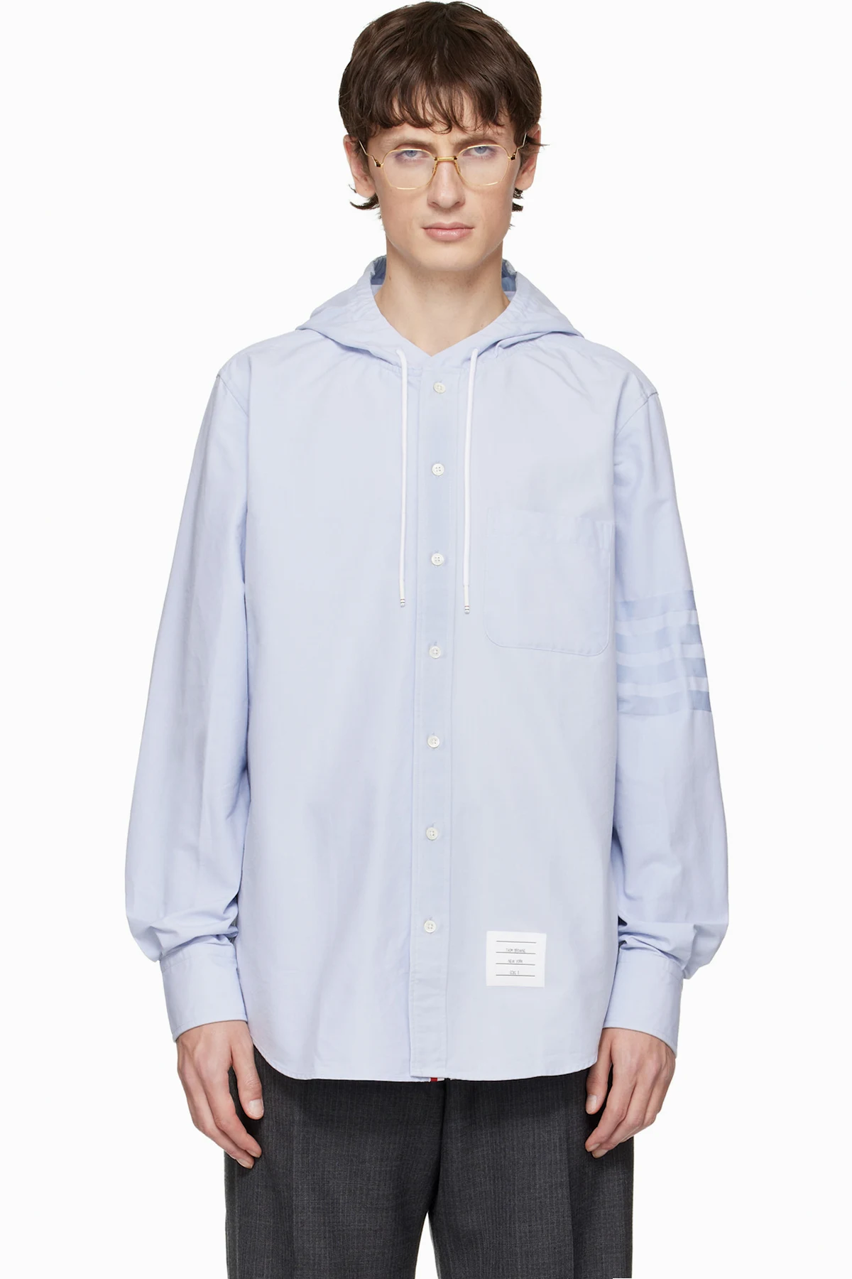Blue Hoodie Straight Fit Long Sleeve Shirt