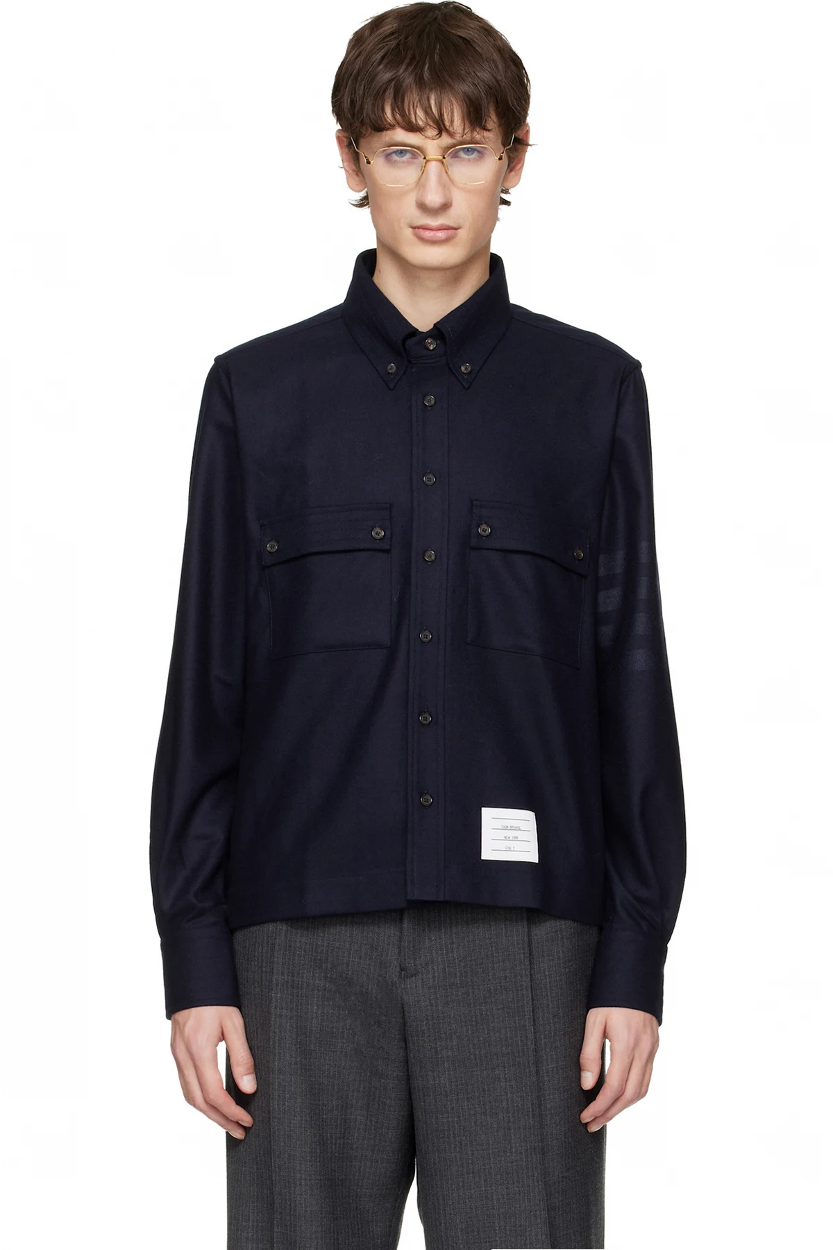Navy 4-Bar Flannel Utility Shirt