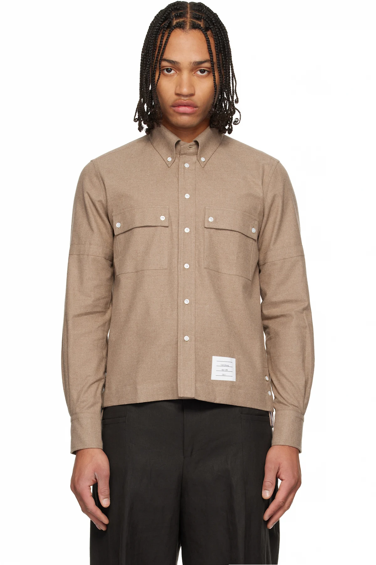 Brown Cotton Flannel Utility Shirt