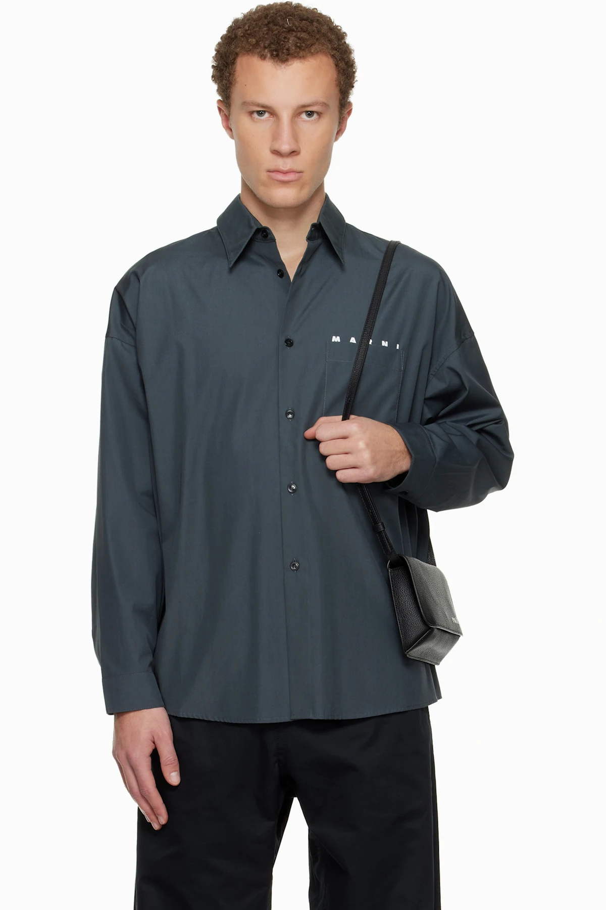 Gray Peeping Marni Logo Organic Poplin Shirt