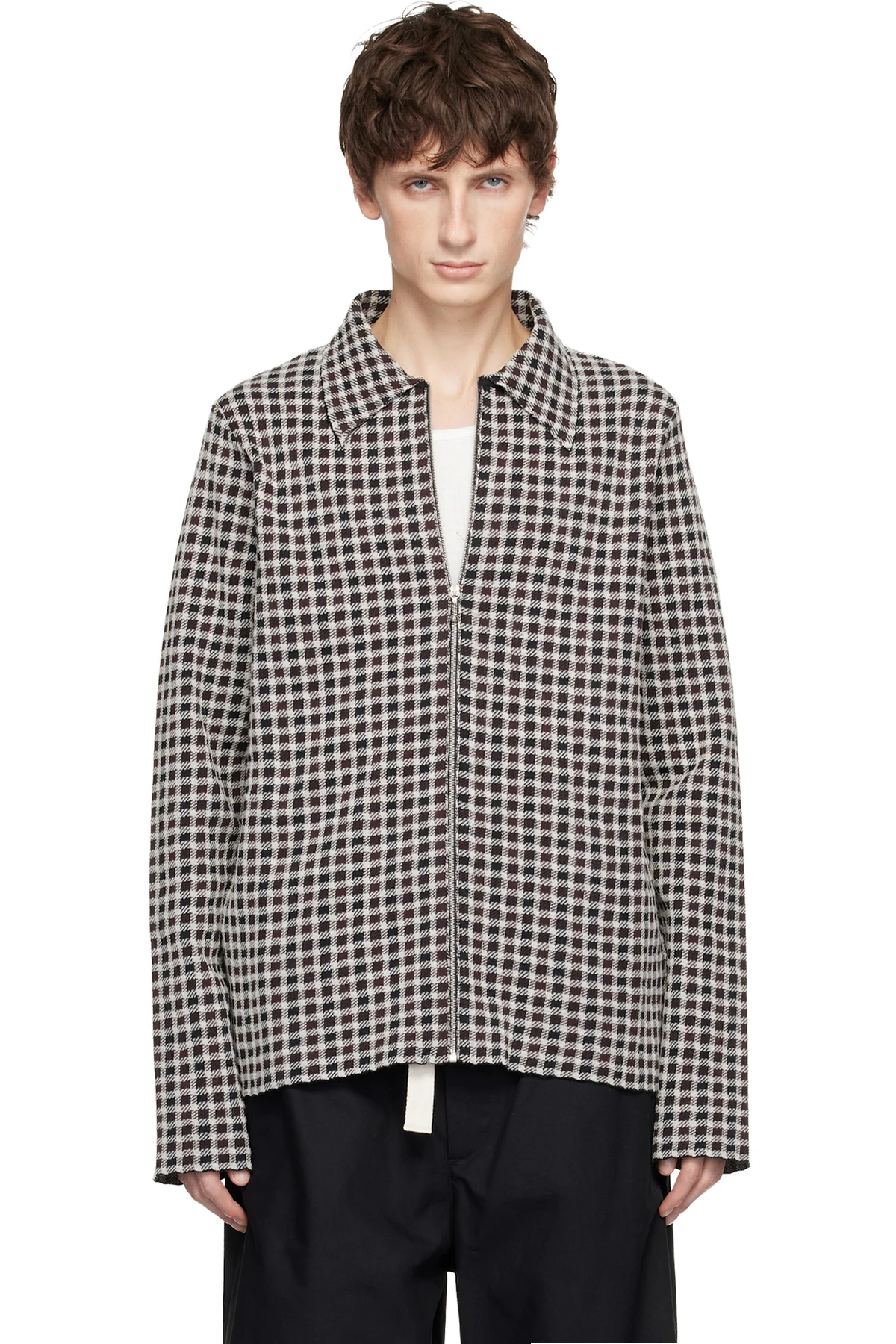 Gray Wool Blend Zip-Up Shirt