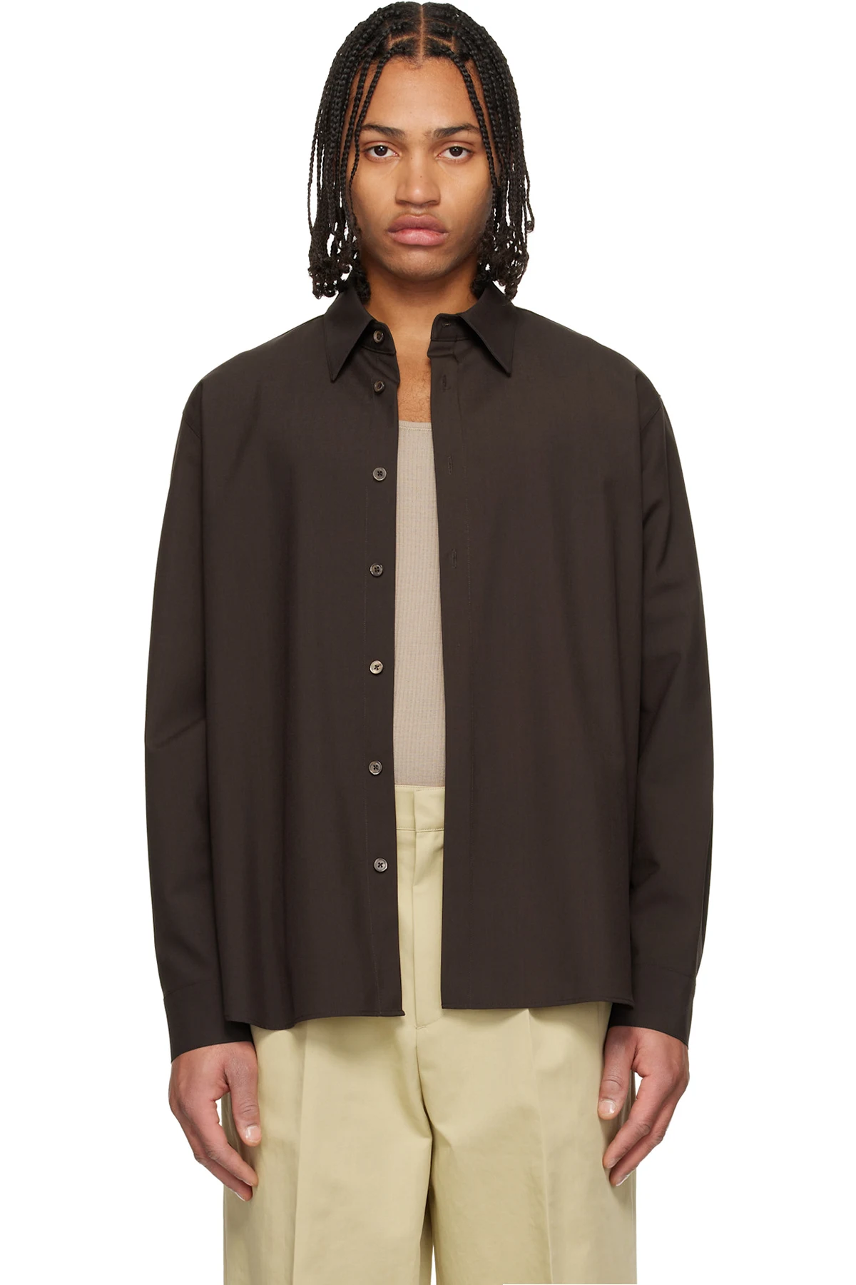 Brown Classic Wool-Blend Shirt