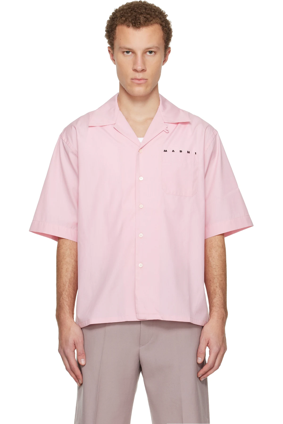 Pink Hidden Logo Organic Poplin Bowling Shirt