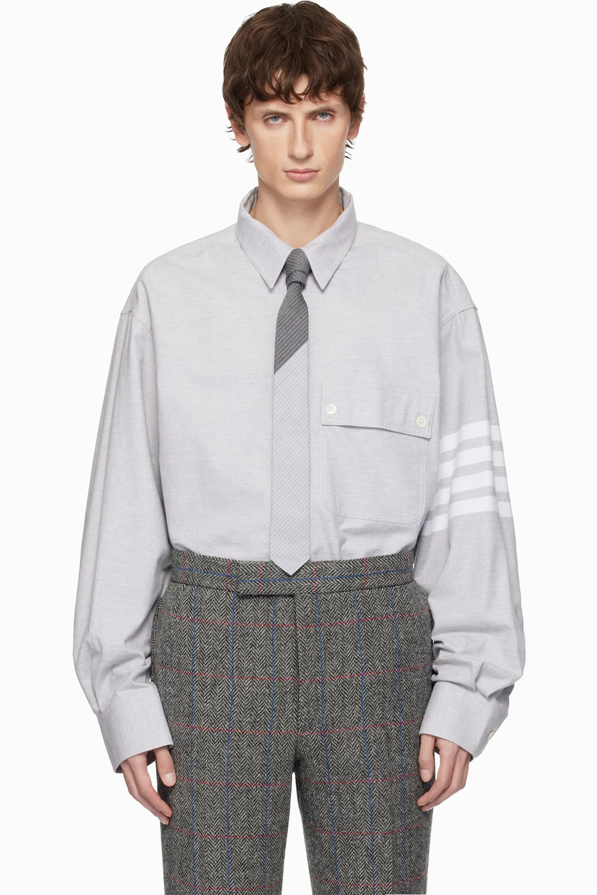 Gray Woven Flannel 4-Bar Oversized Shirt