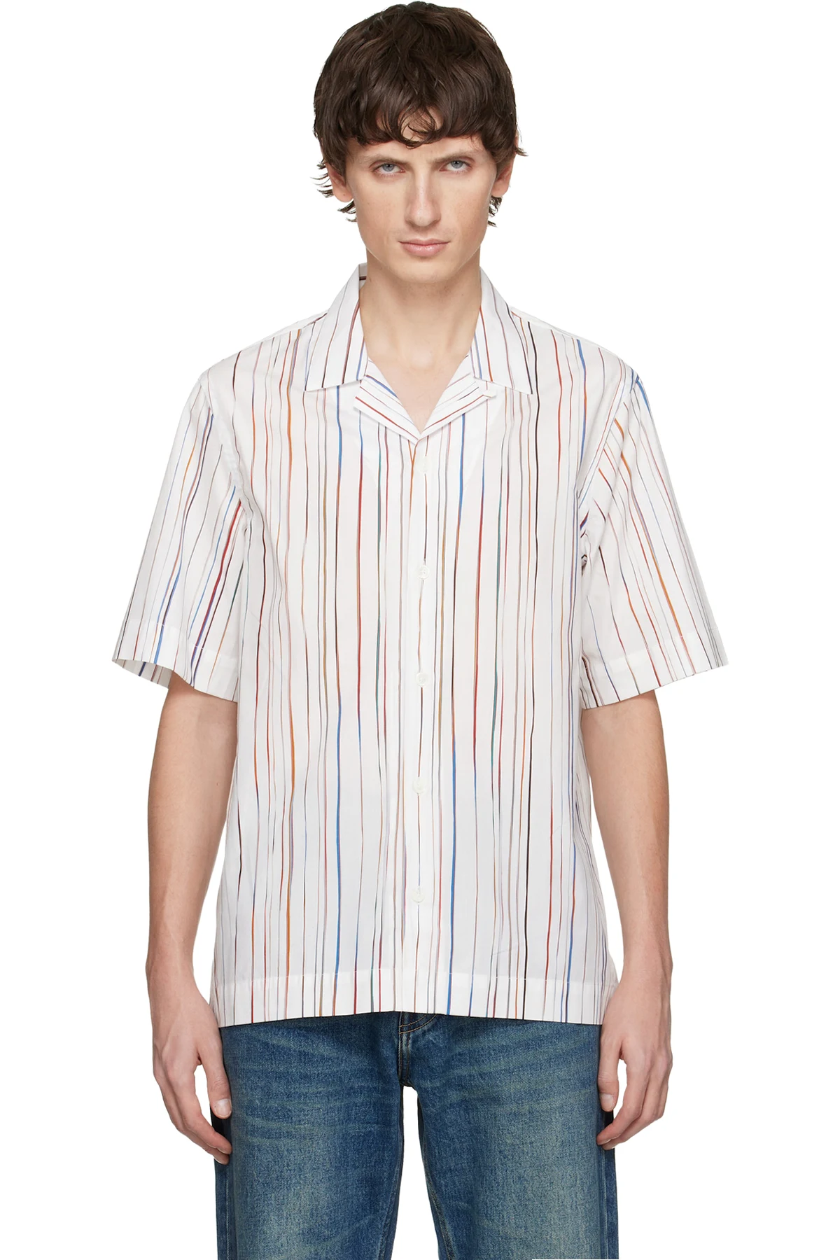 White 'Signature Pinstripe' Short-Sleeve Shirt