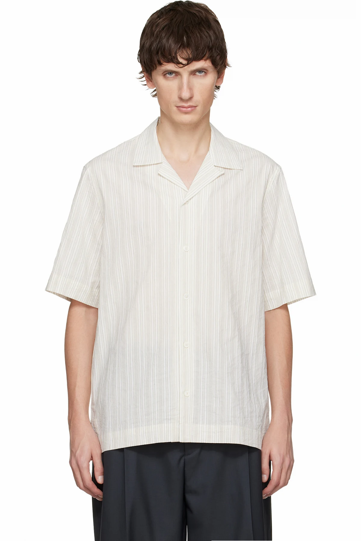 White Textured Stripe Short-Sleeve Shirt