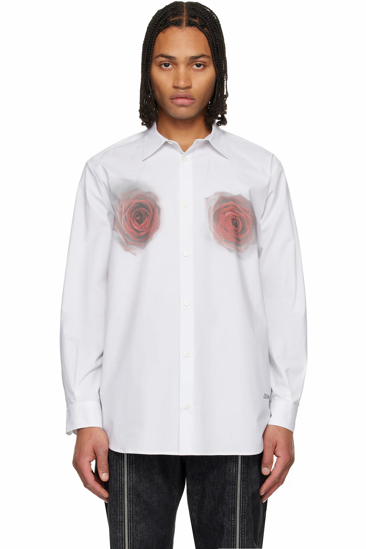 White 'The Red Blurry Roses Print' Shirt