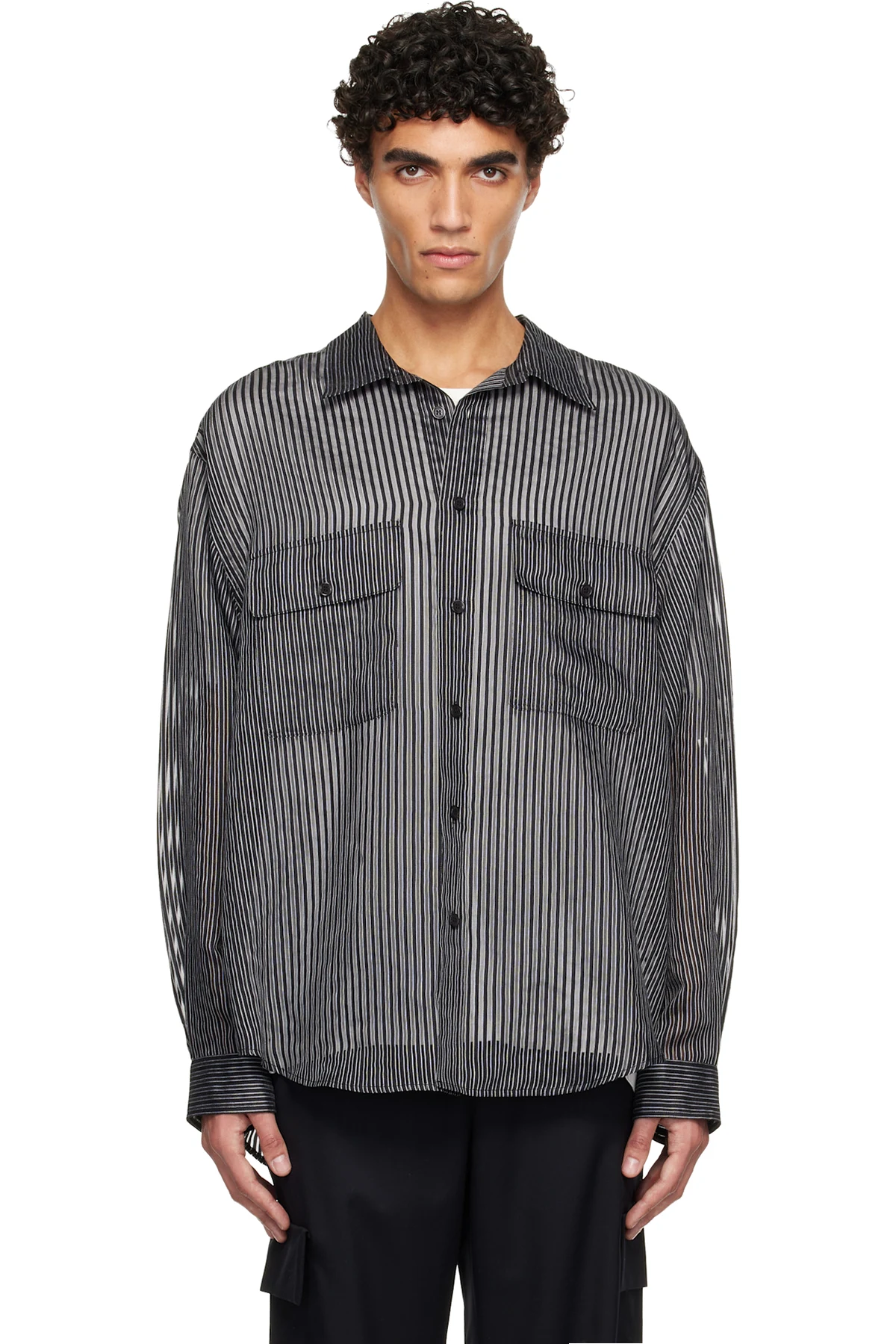 Black Sheer Striped Shirt