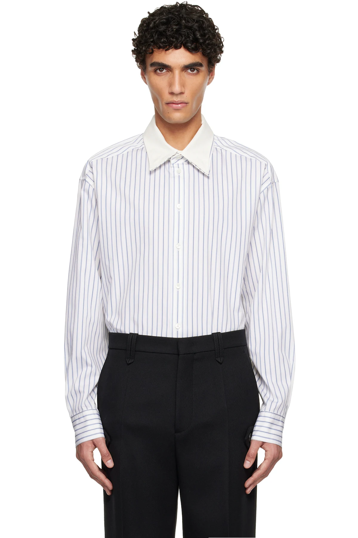 White Oversized Striped Cotton Poplin Shirt