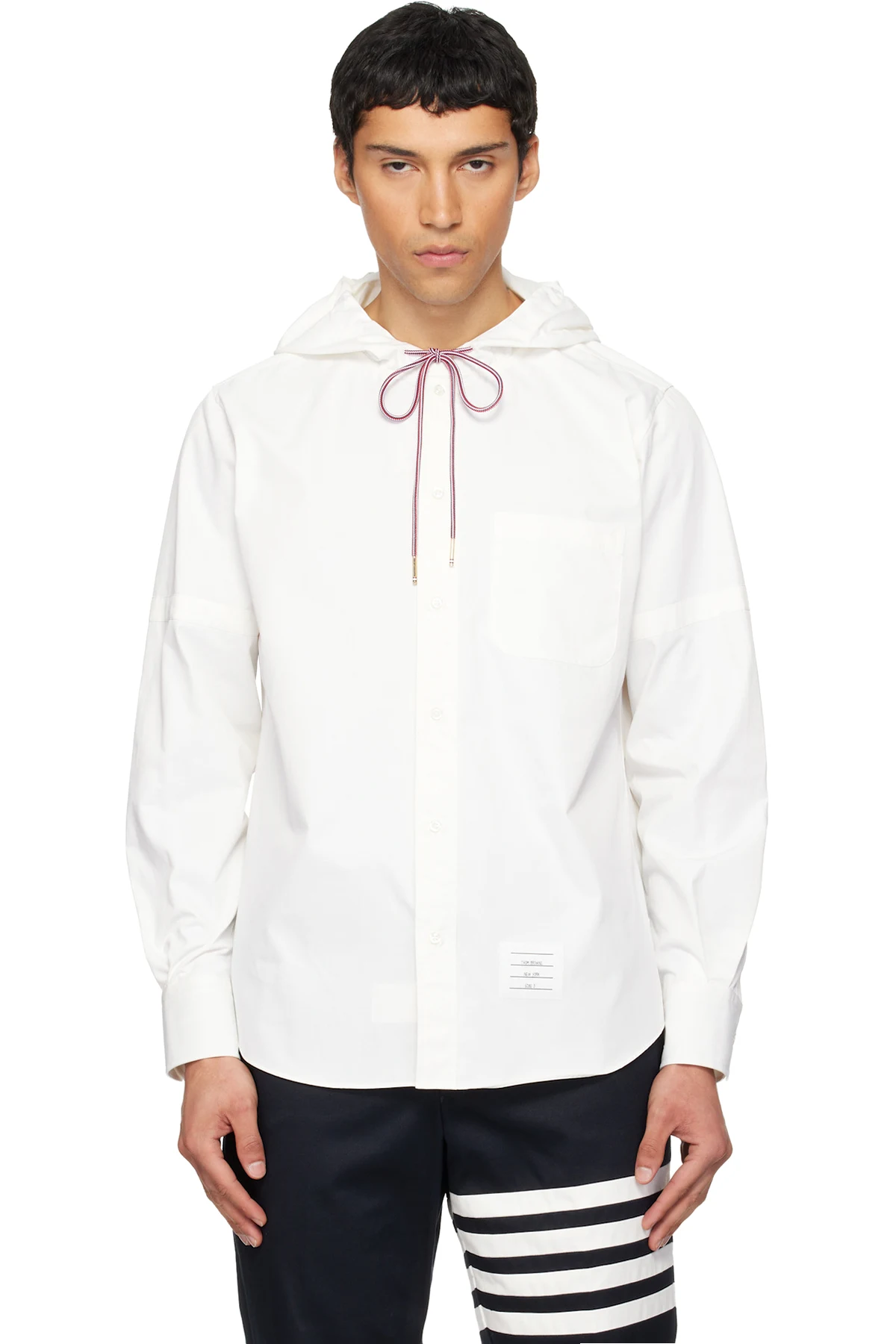 White Hooded Nylon Armband Shirt Jacket