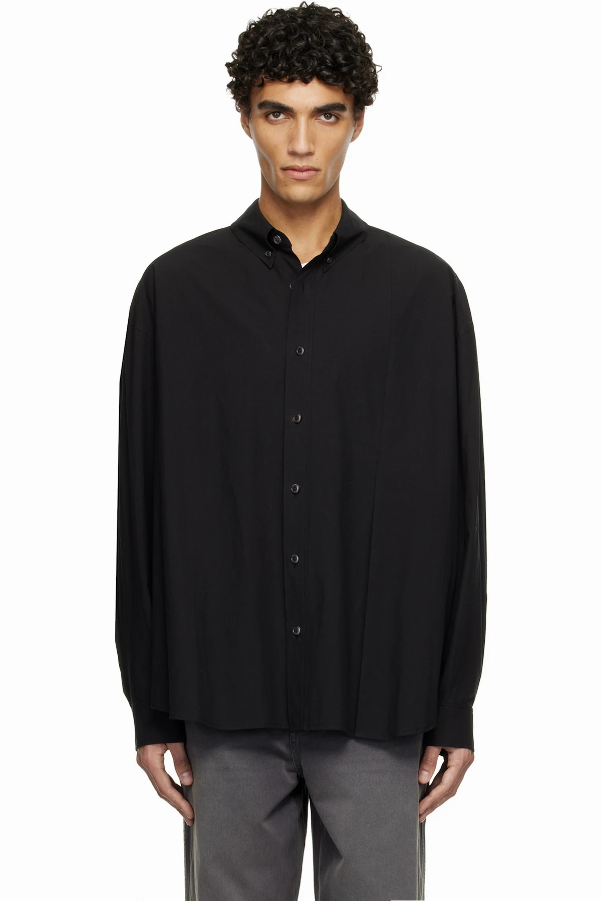 Black Slit Detail Cotton Shirt
