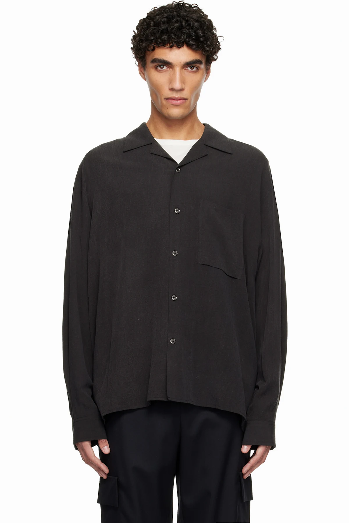 Gray Camp Collar Shirring Shirt