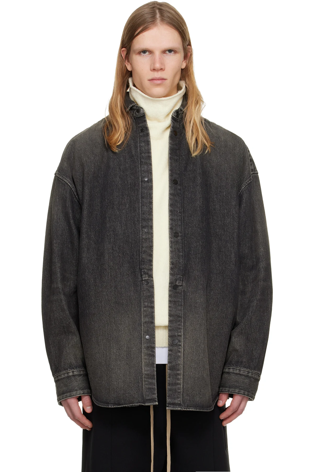 Black Snap Front Denim Overshirt