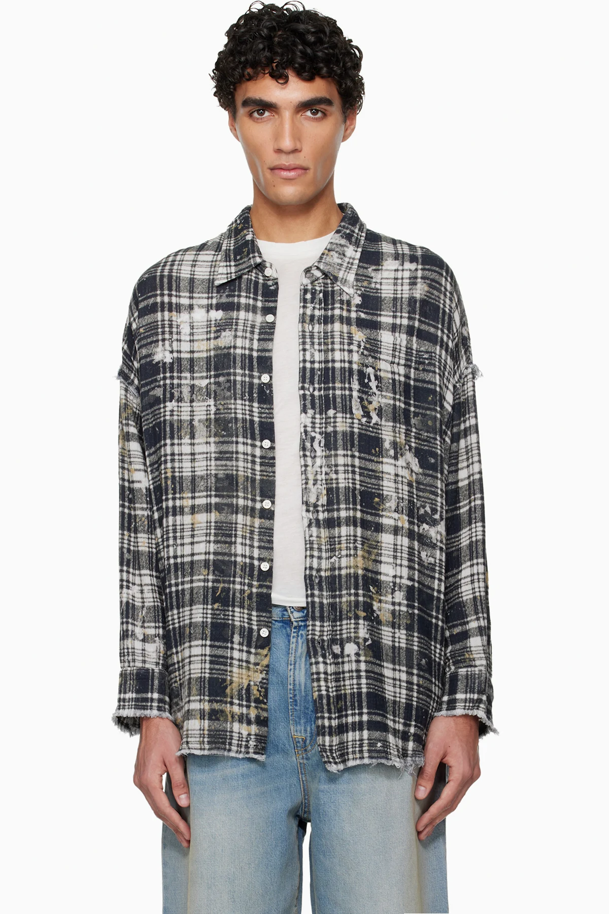 Black Shredded Seam Drop Neck Shirt