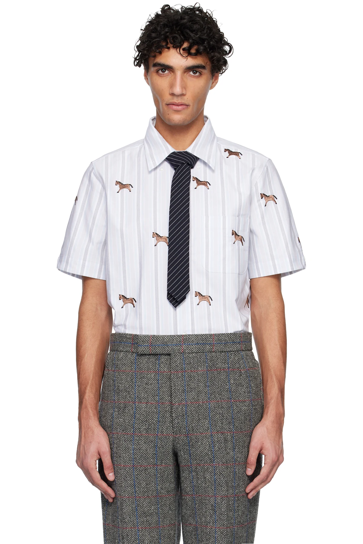 Blue Straight Fit Short Sleeve Horse Shirt