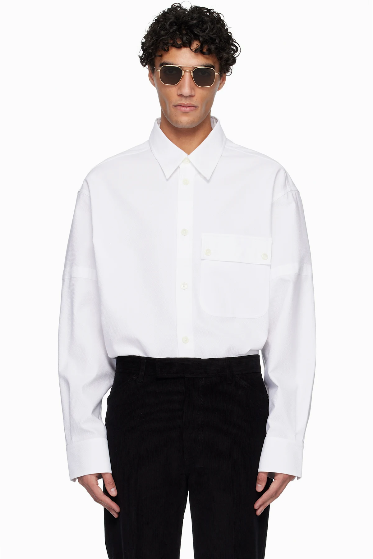 White Opique Double Needle Armband Oversized Shirt