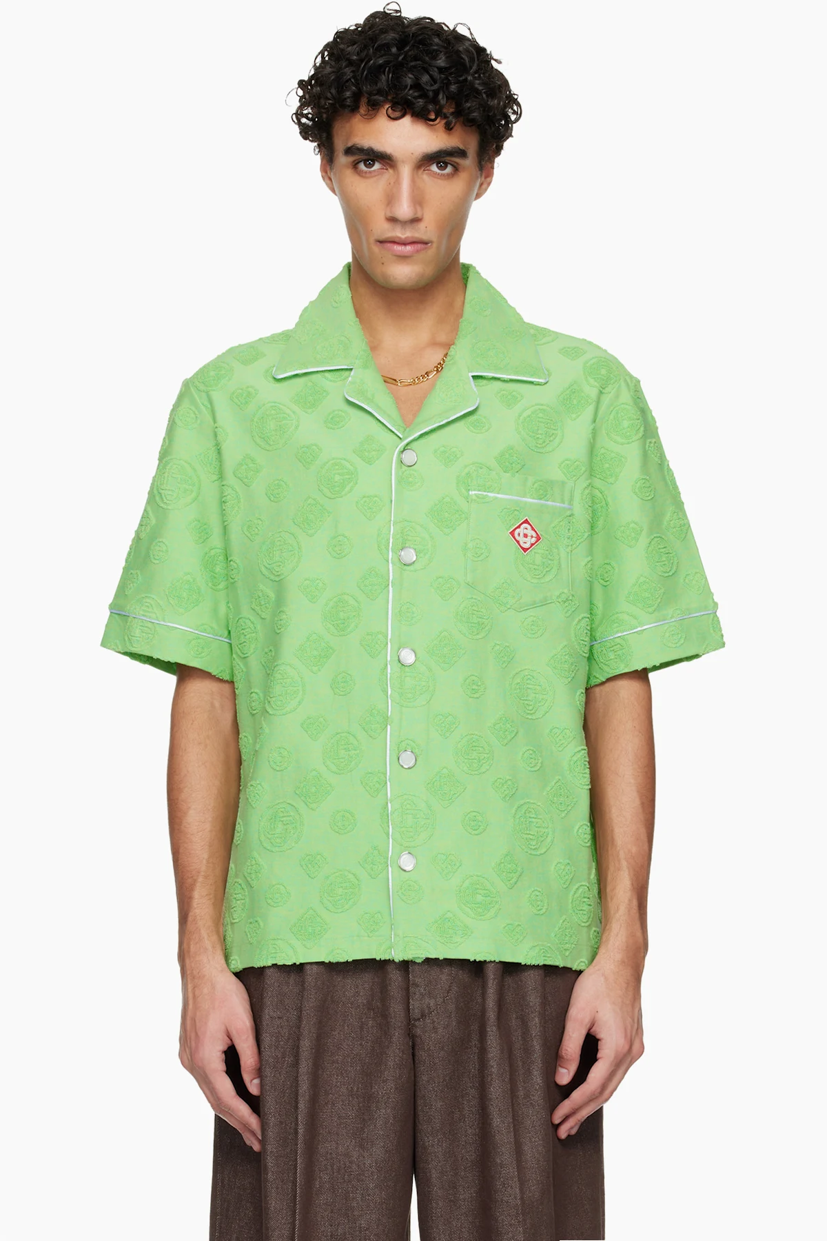 Green Towelling Monogram Short Sleeve Shirt