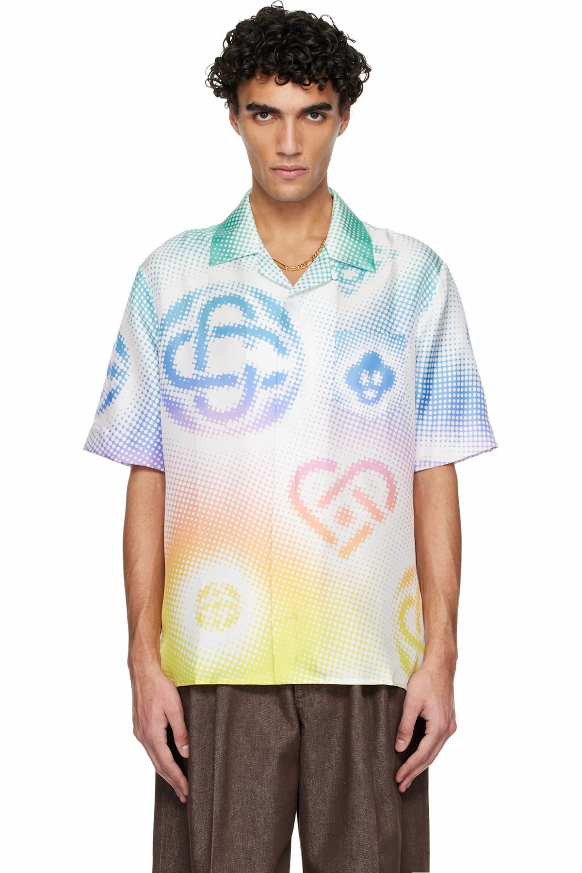 Multicolor Halftone Logo Short Sleeve Silk Shirt