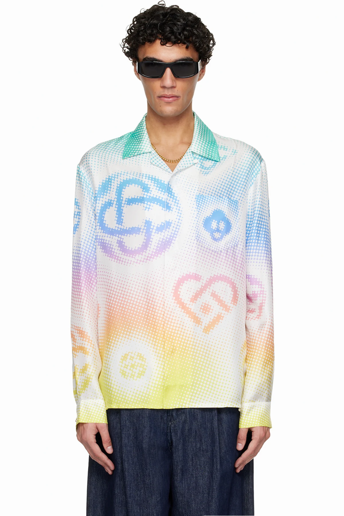 Multicolor Halftone Logo Long Sleeve Silk Shirt