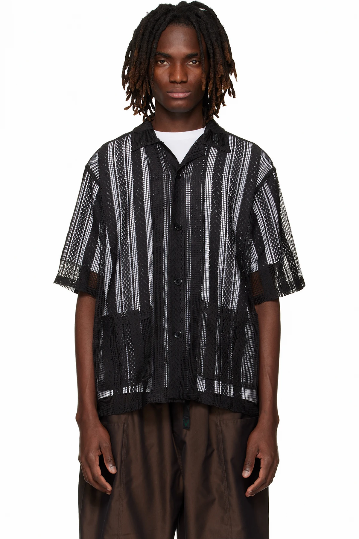 Black Poly Lace Cabana Shirt