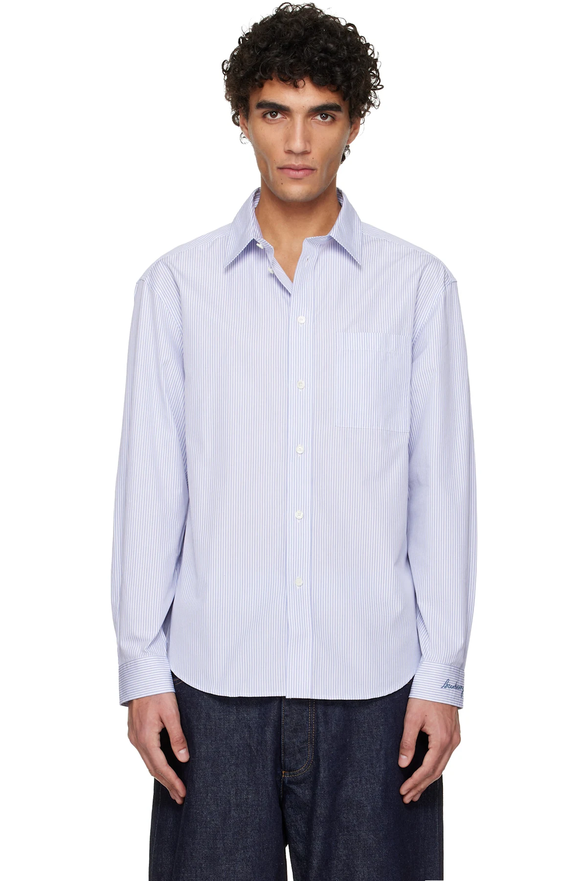White & Blue Riordan Script Shirt